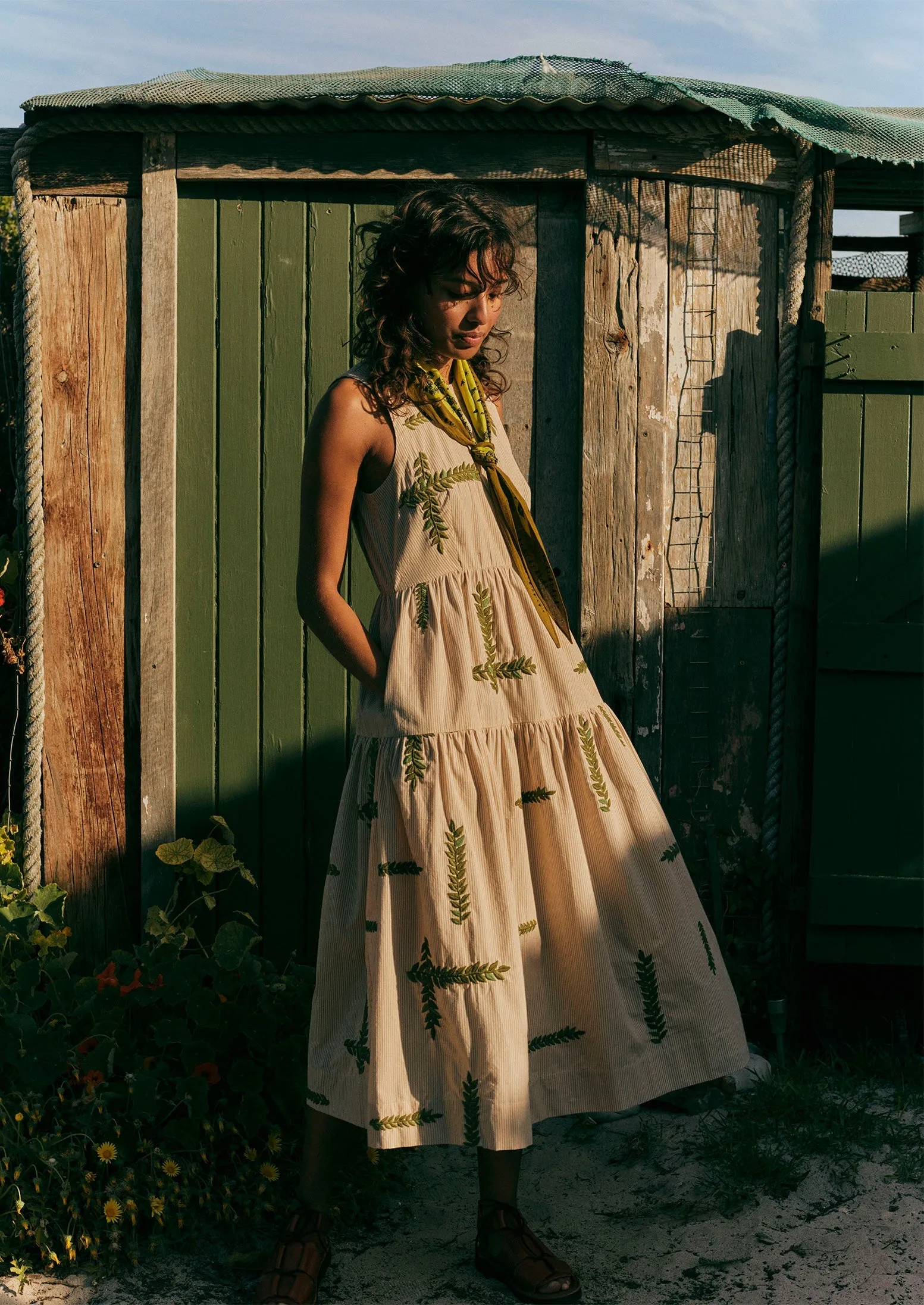 Leaf Embroidered Stripe Poplin Dress | Garden Leaf sold by TOAST product image thumbnail 2