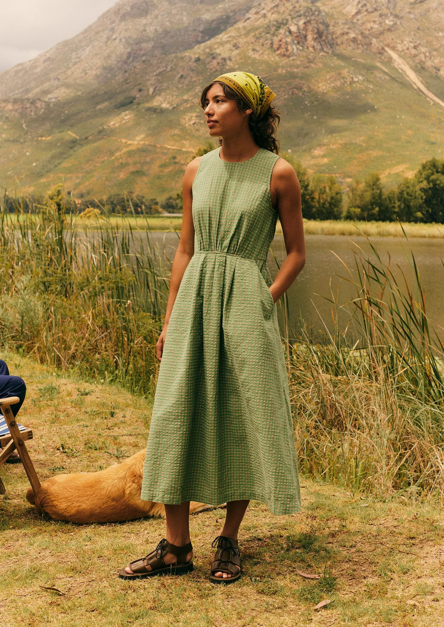 【NEW】GENERAL IDEA seersucker ribbon dress Patch pockets belted seersucker dress | Icône | Sundress