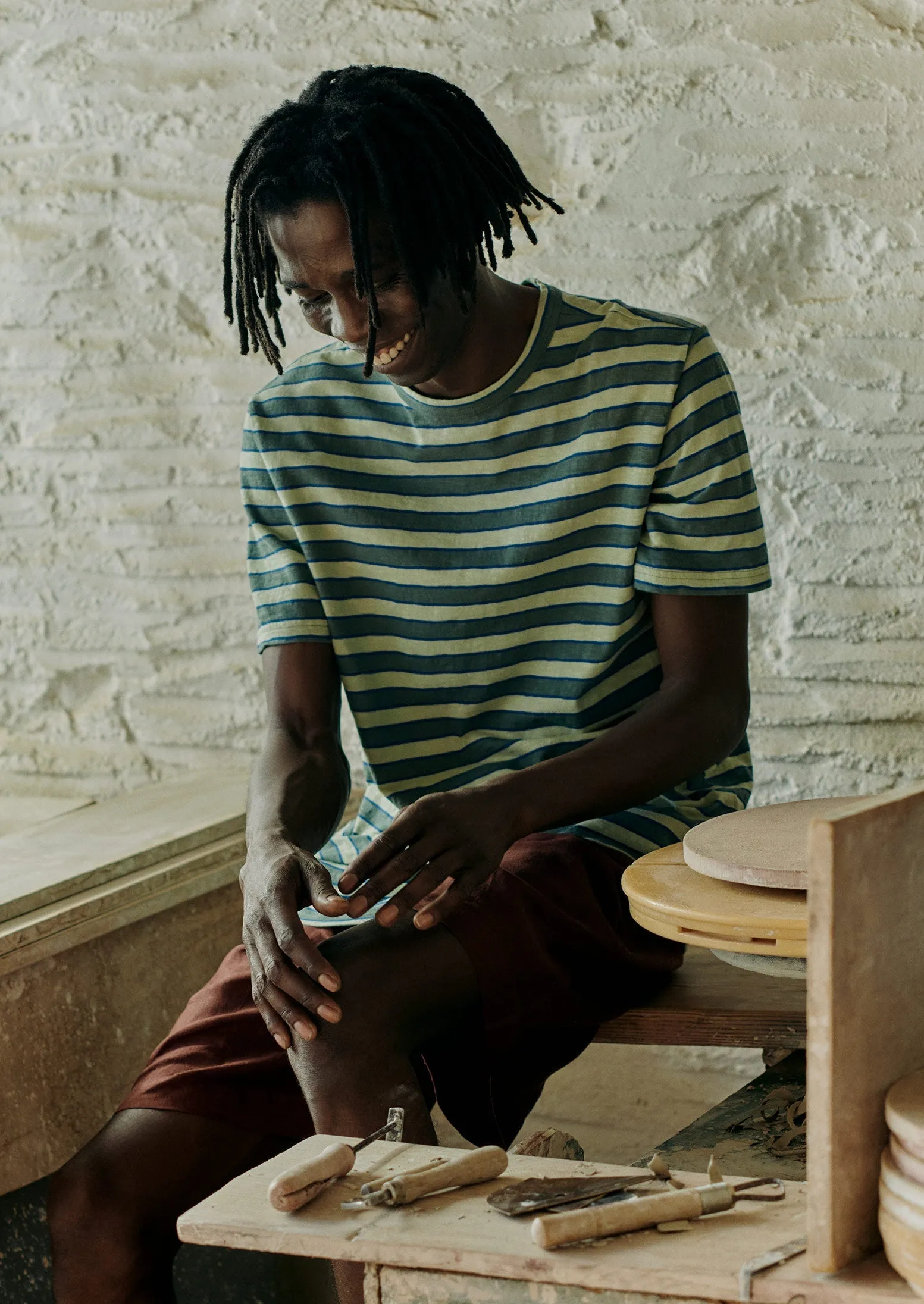 Theo Stripe Cotton Tee | Green Multi sold by TOAST product image thumbnail 2