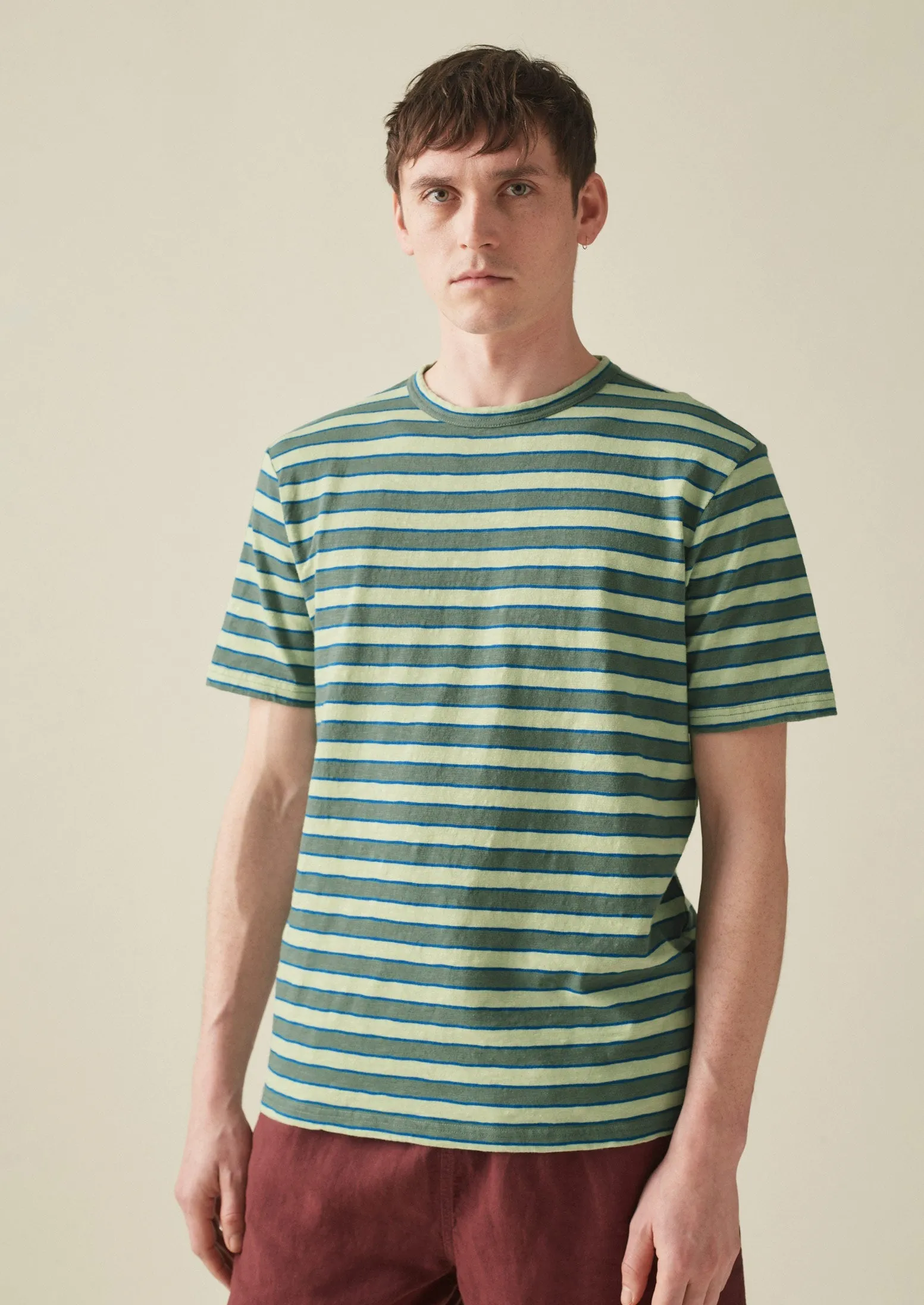 Theo Stripe Cotton Tee | Green Multi sold by TOAST product image thumbnail 3