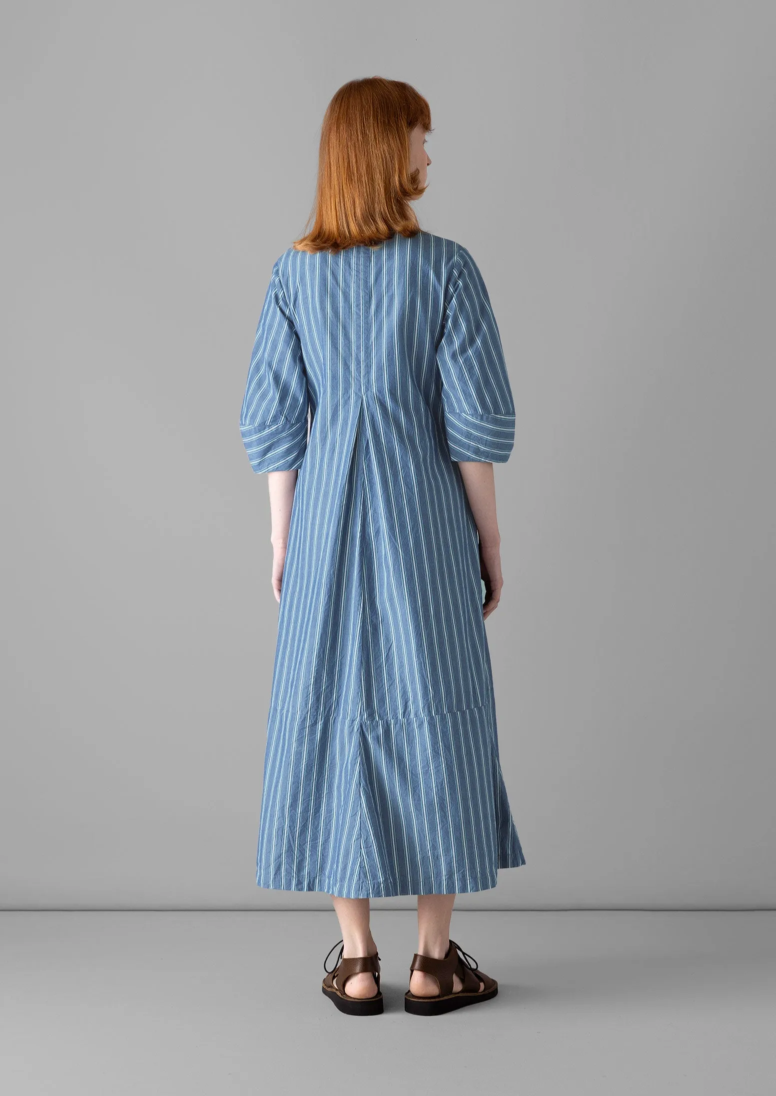 V-Neck Stripe Organic Cotton Poplin Dress | Duffle Blue sold by TOAST product image thumbnail 5