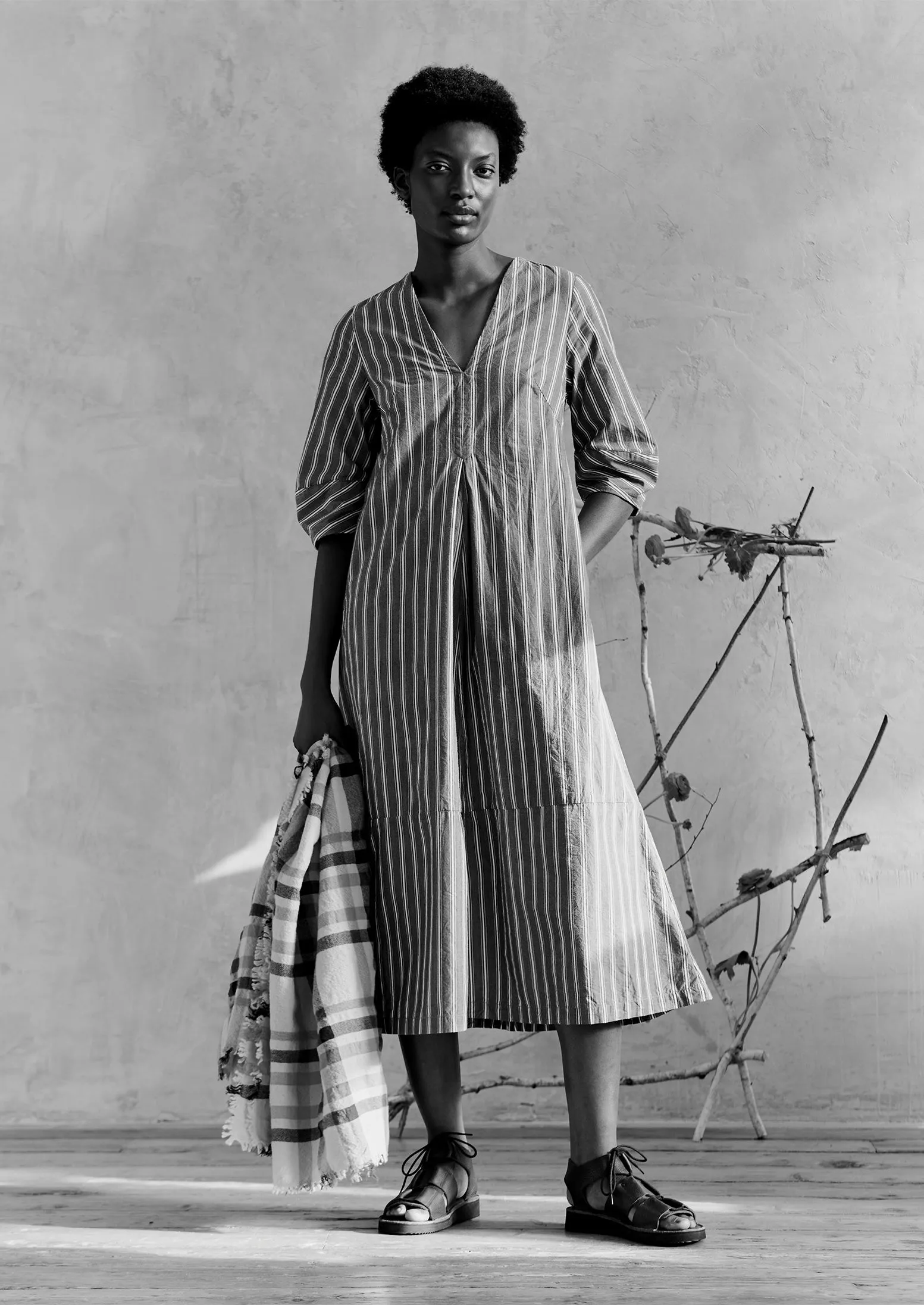 V-Neck Stripe Organic Cotton Poplin Dress | Duffle Blue sold by TOAST product image thumbnail 2