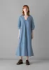 V-Neck Stripe Organic Cotton Poplin Dress | Duffle Blue sold by TOAST