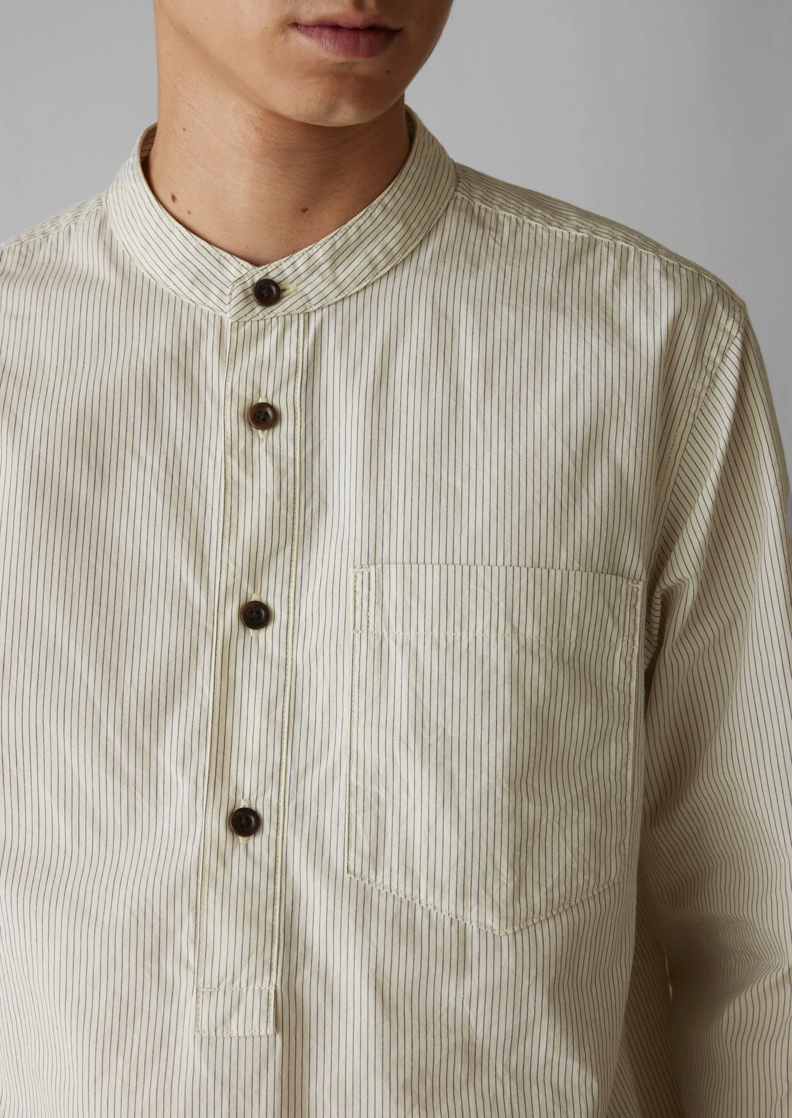 Grandad Collar Stripe Pullover Shirt | Sunwashed Blue sold by TOAST product image thumbnail 4
