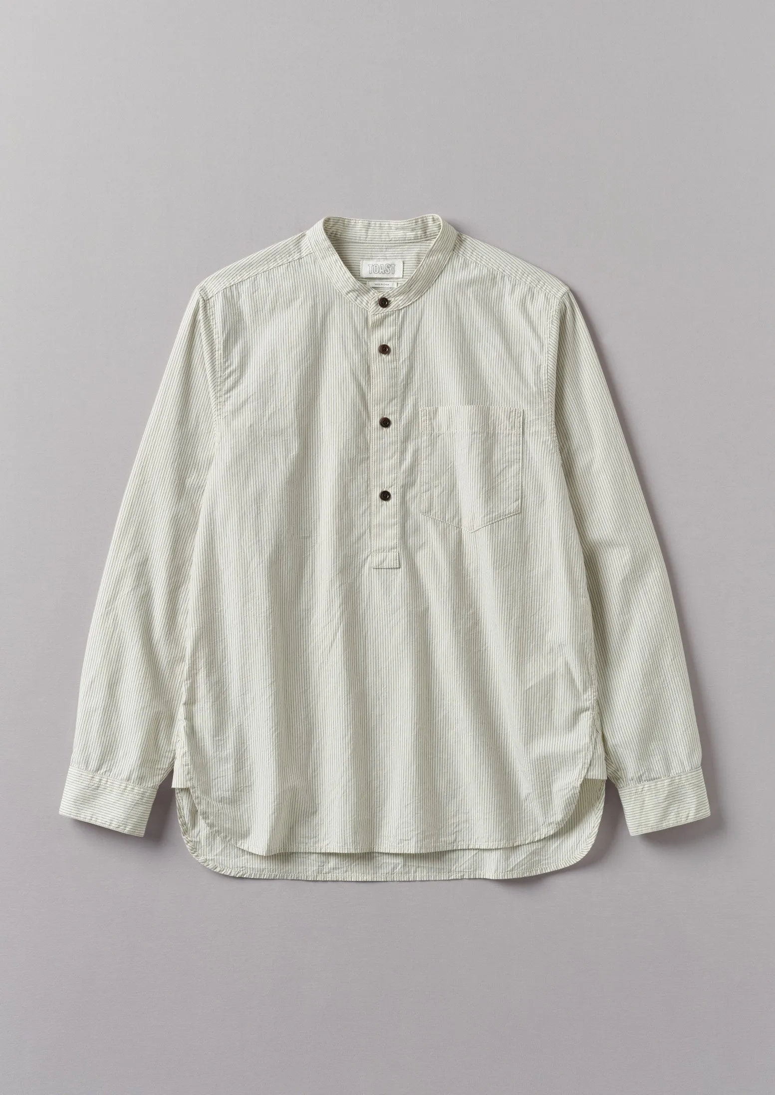 Grandad Collar Stripe Pullover Shirt | Sunwashed Blue sold by TOAST