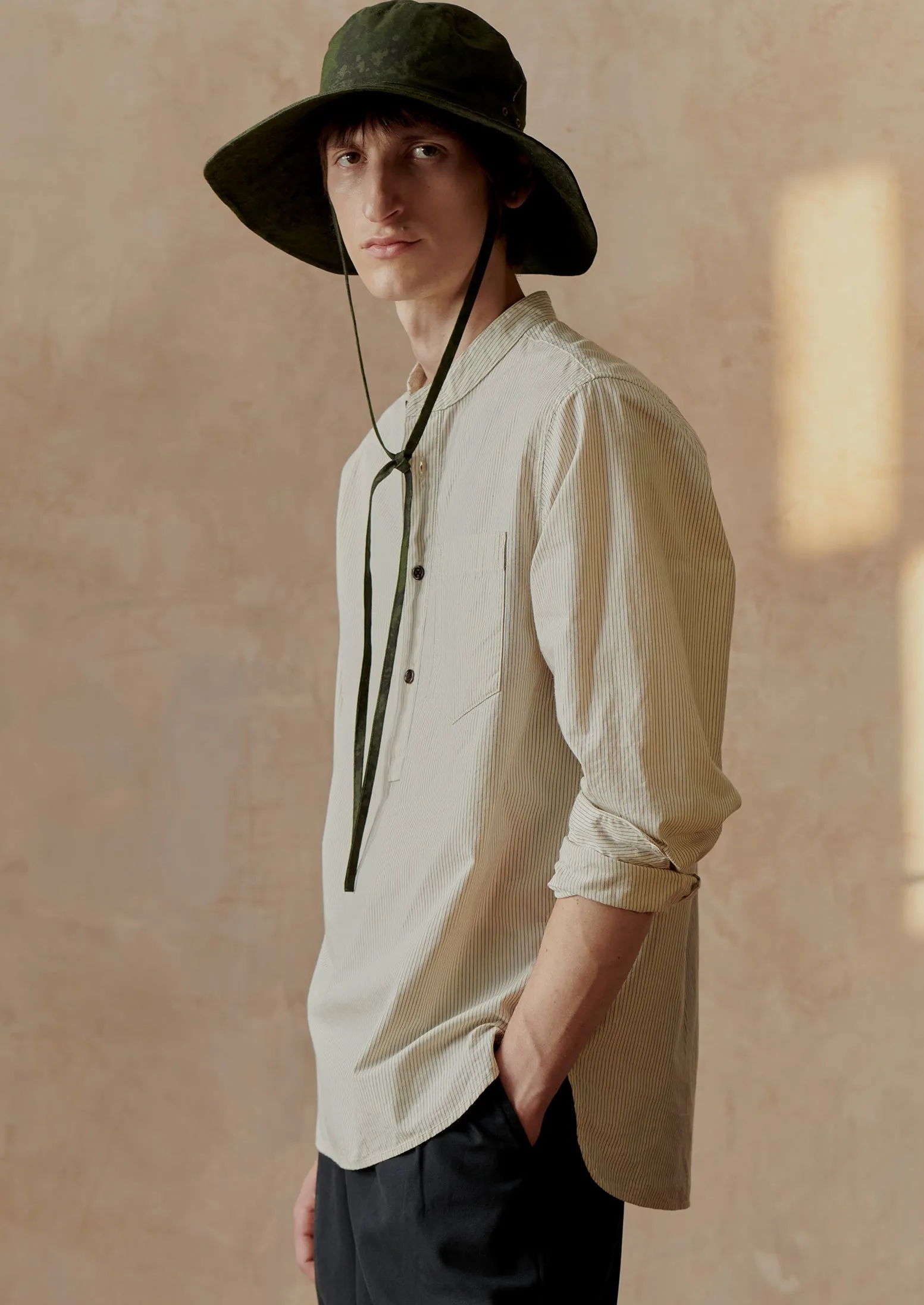 Grandad Collar Stripe Pullover Shirt | Sunwashed Blue sold by TOAST product image thumbnail 2