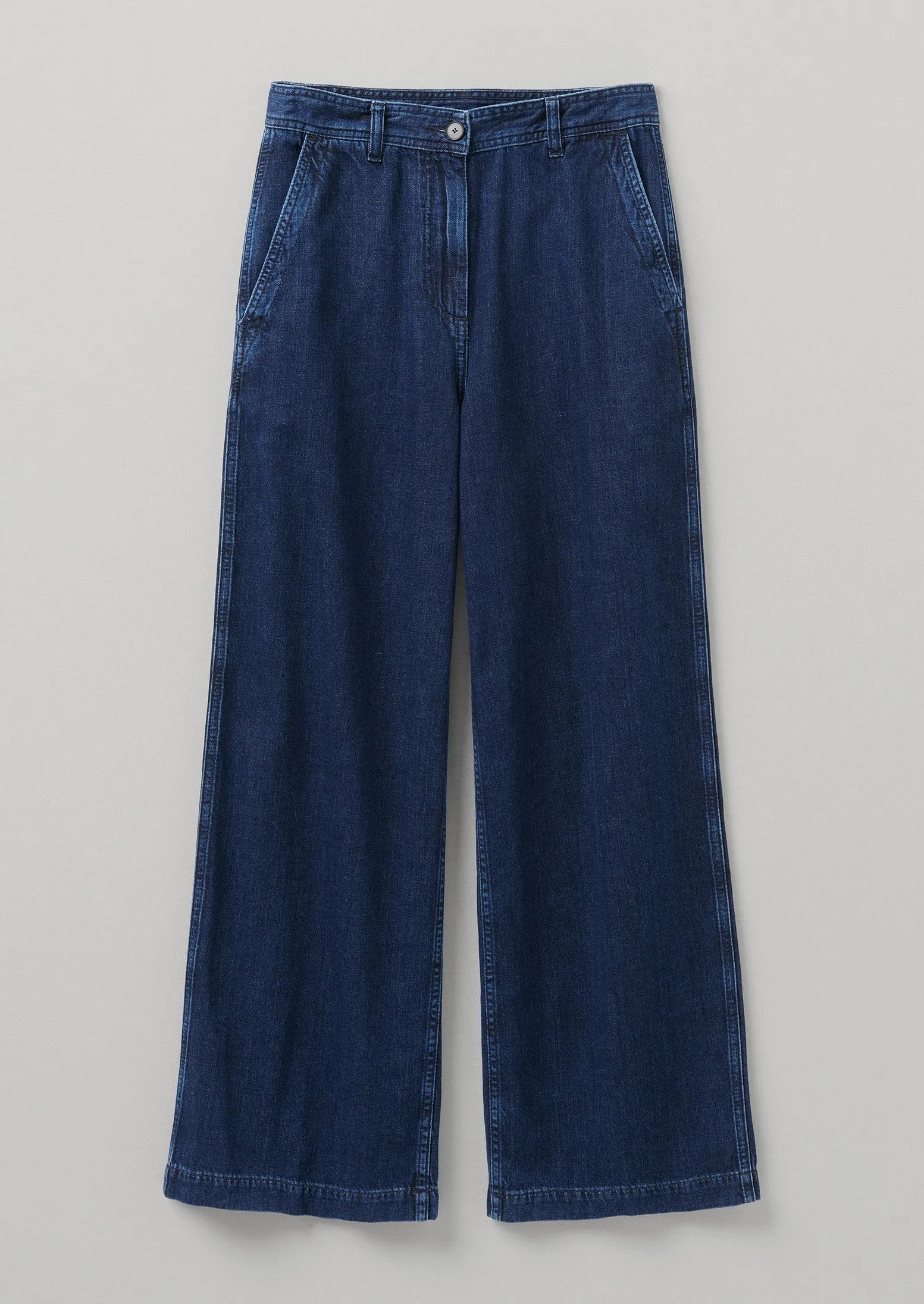 Seren Flat Front Indigo Denim Trousers | Indigo sold by TOAST
