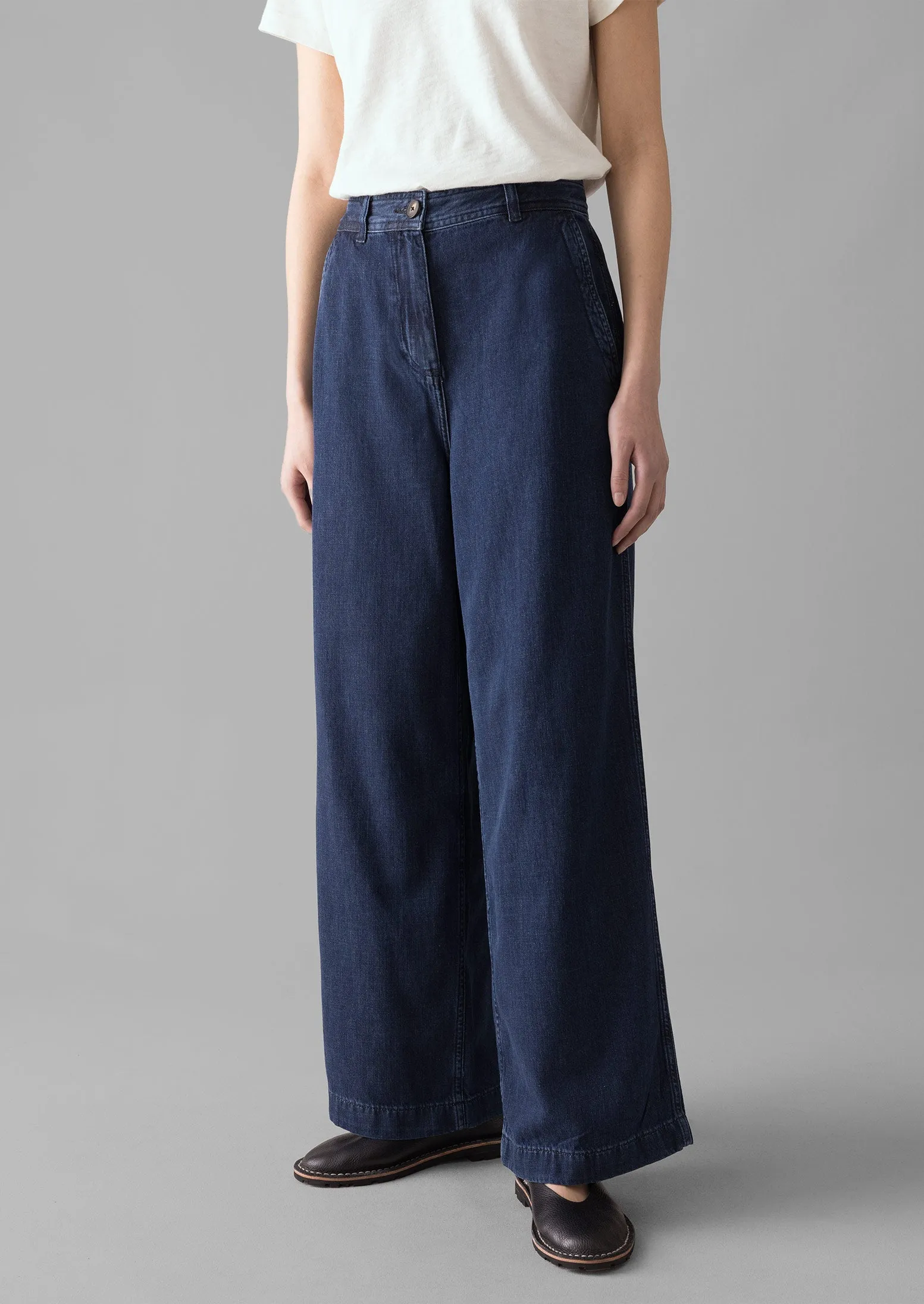 Seren Flat Front Indigo Denim Trousers | Indigo sold by TOAST product image thumbnail 2