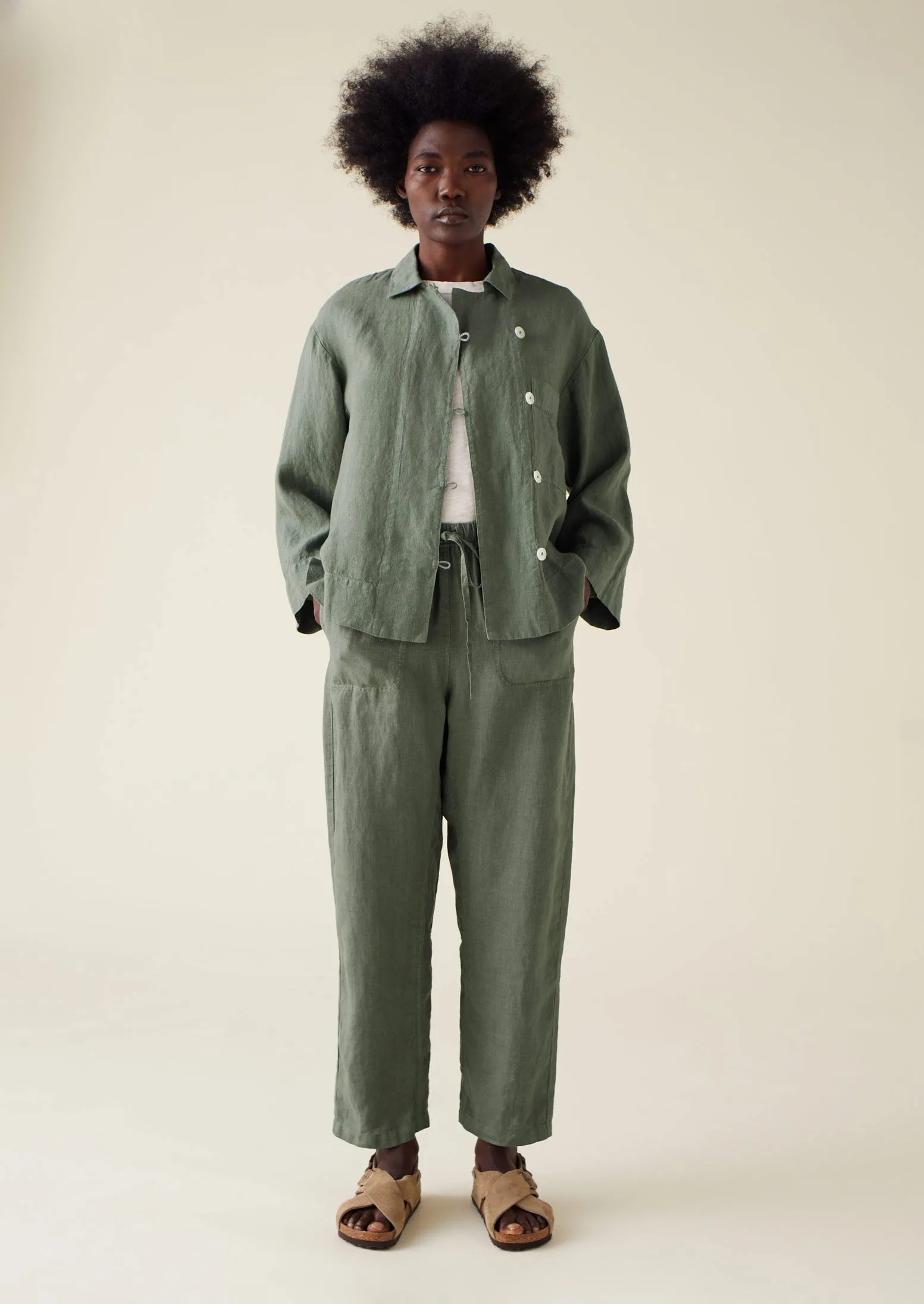 Panelled Garment Dyed Linen Trousers | Sage sold by TOAST product image thumbnail 2