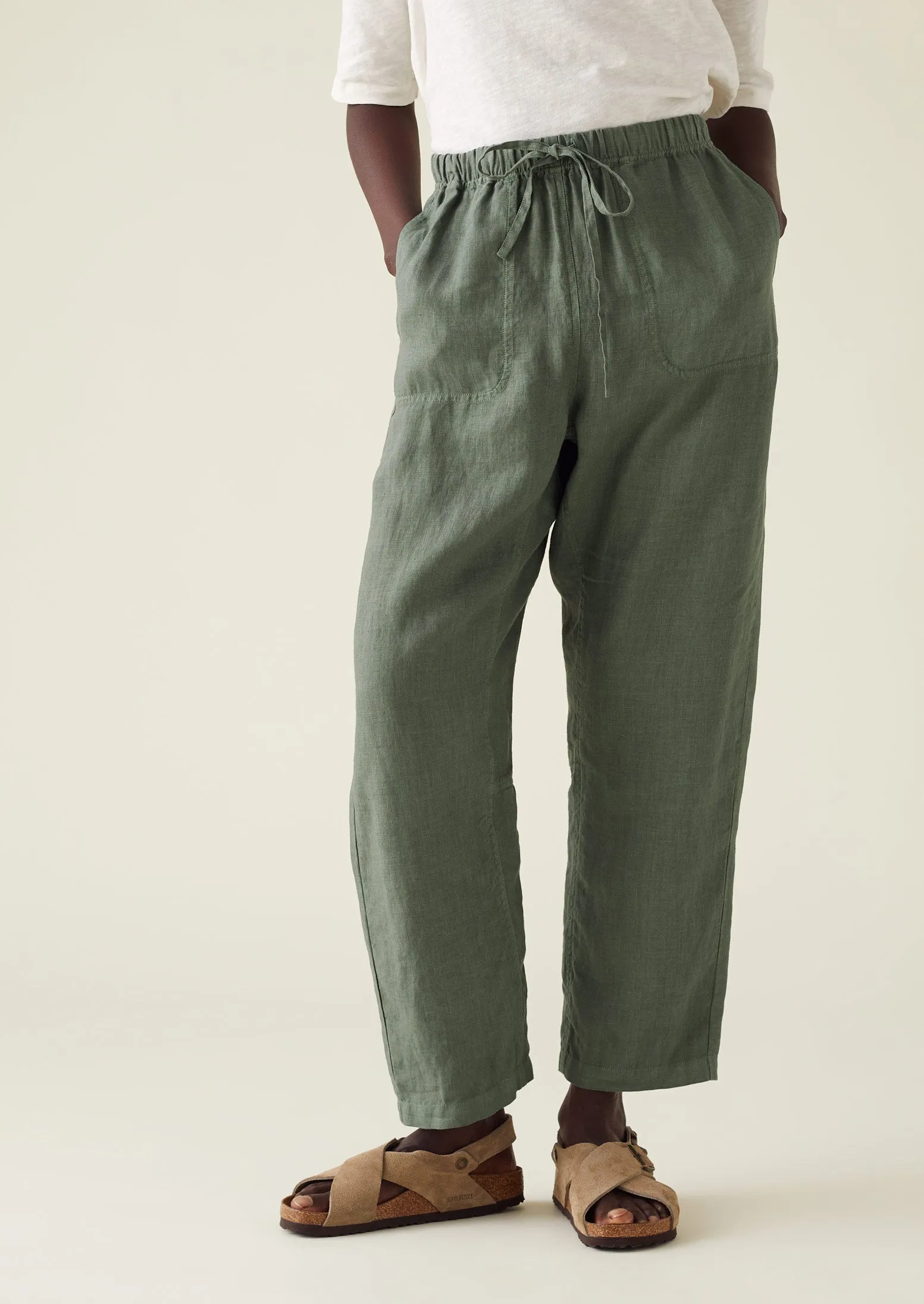 Panelled Garment Dyed Linen Trousers | Sage sold by TOAST product image thumbnail 3