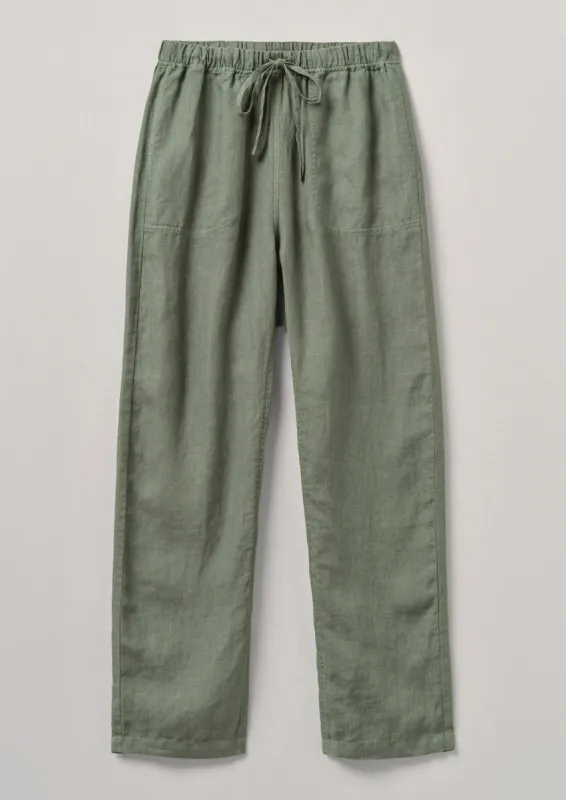 Panelled Garment Dyed Linen Trousers | Sage sold by TOAST