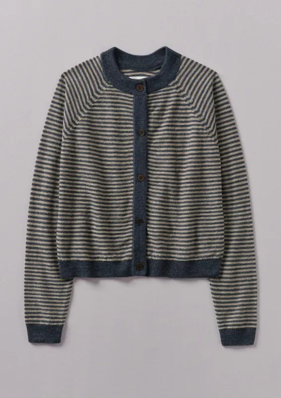 Fine Stripe Linen Wool Cardigan | Blue Melange/Parchment sold by TOAST