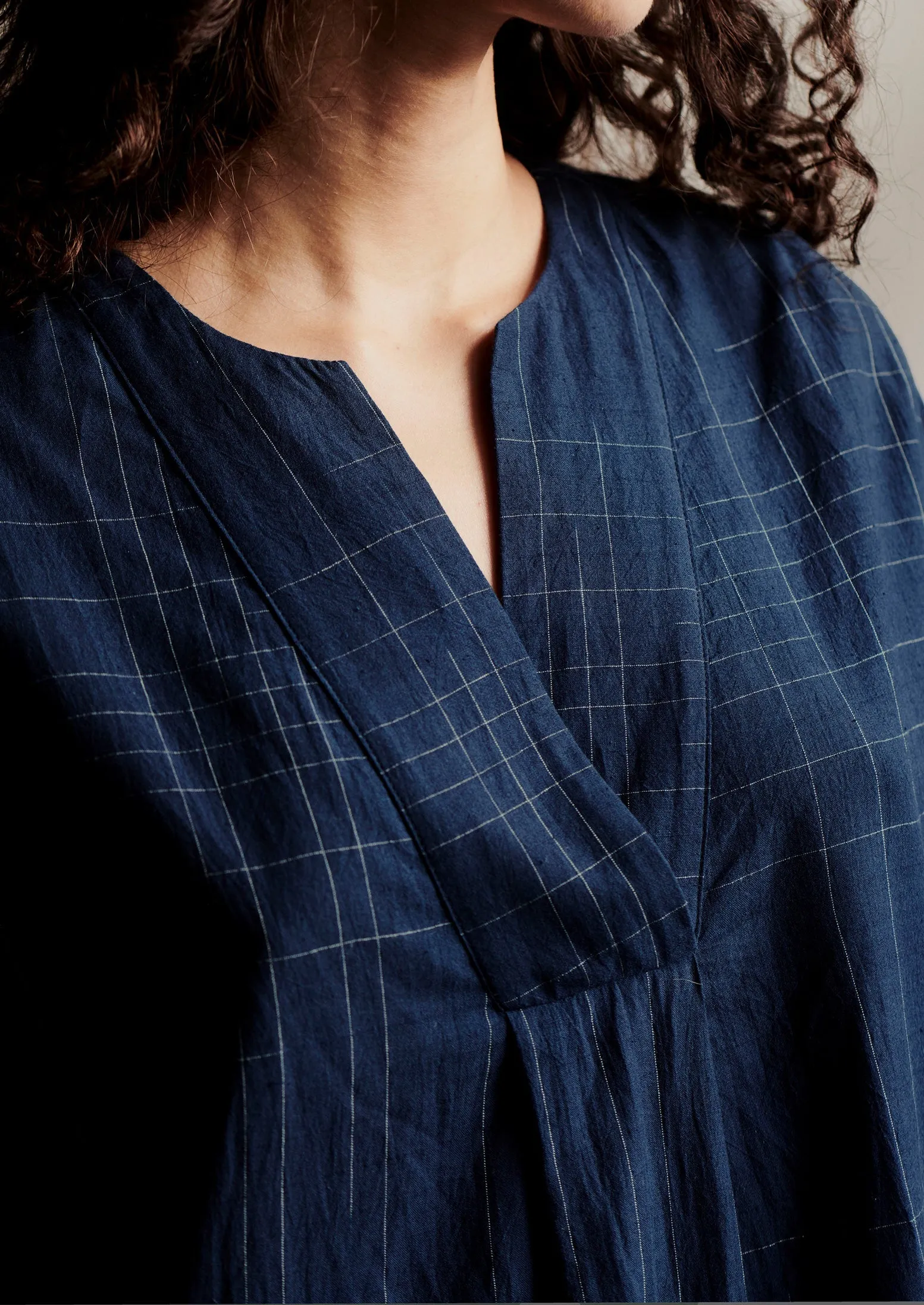 Hand Woven Sketched Check Nightdress | Twilight/Ecru sold by TOAST product image thumbnail 3