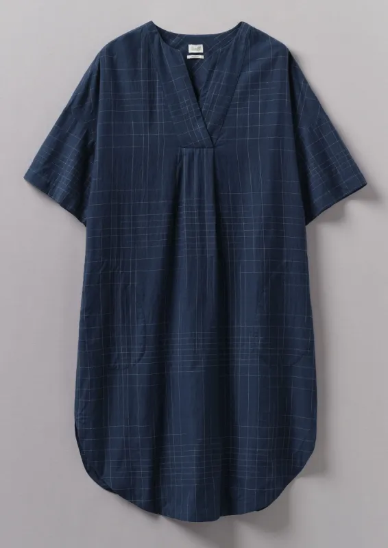 Hand Woven Sketched Check Nightdress | Twilight/Ecru sold by TOAST