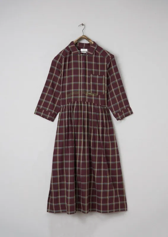 Renewed Check Cotton Twill Shirt Dress Size 12 (087) | Deep Plum sold by TOAST