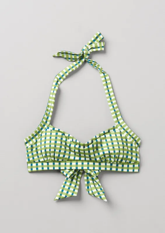 Recycled Painted Check Bikini Top | Bright Olive sold by TOAST
