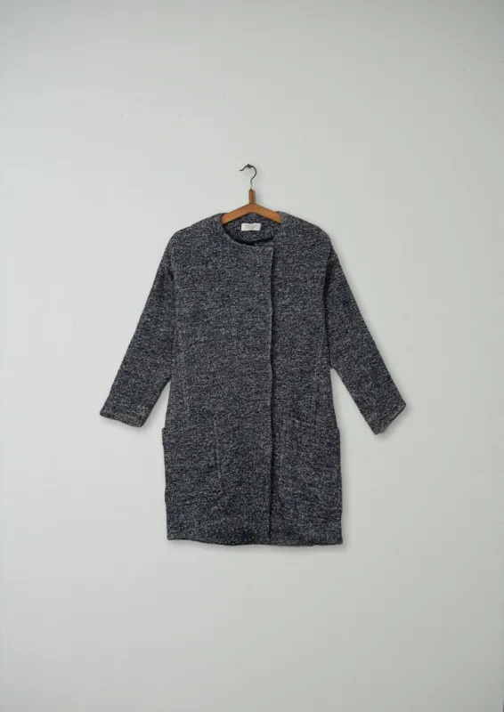 Reworn Collarless Knit Coat Size 8 (018) | Blue sold by TOAST