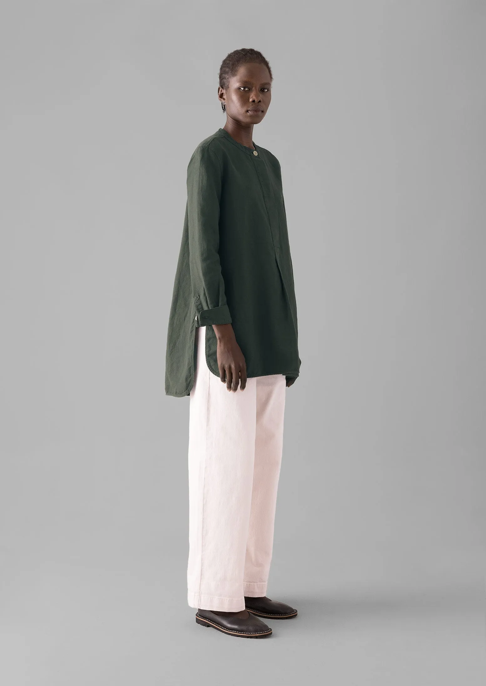 Elena Cotton Linen Tunic Shirt | Dusted Khaki sold by TOAST product image thumbnail 2