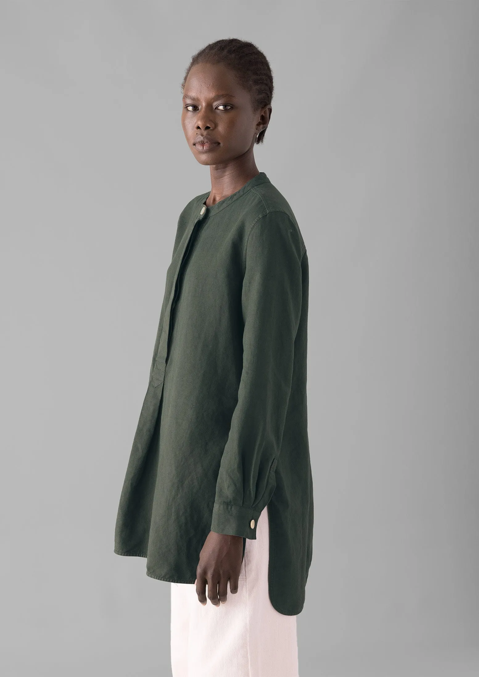 Elena Cotton Linen Tunic Shirt | Dusted Khaki sold by TOAST product image thumbnail 3