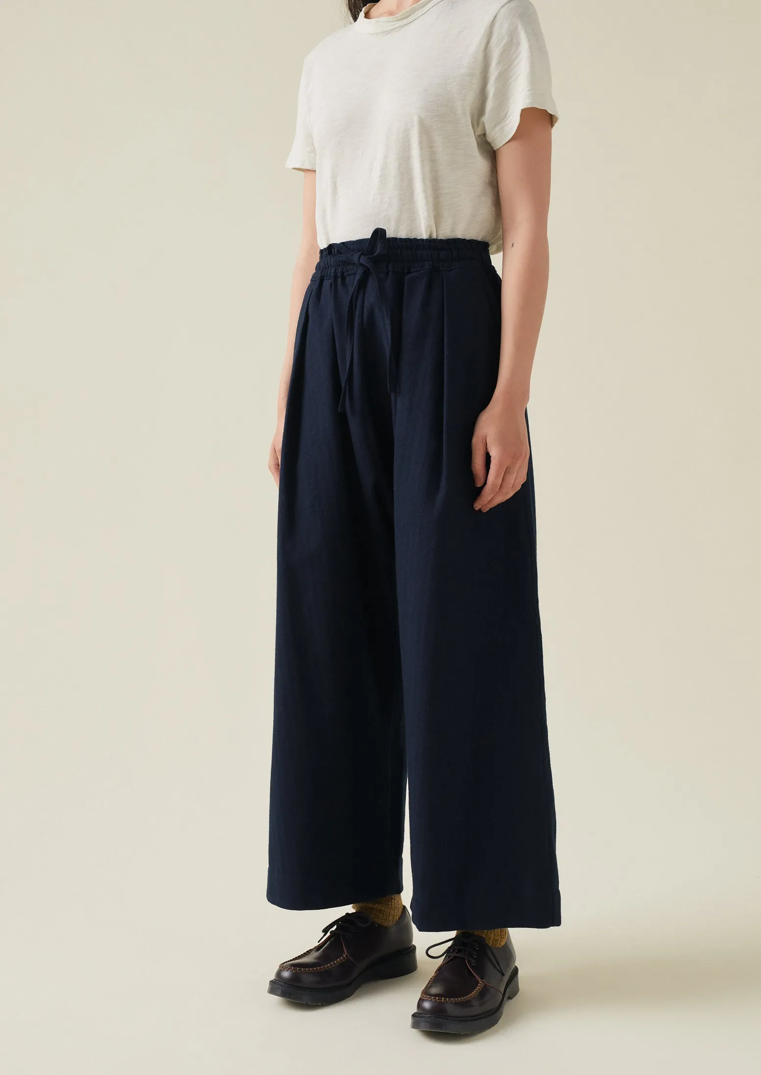 Cotton Wool Herringbone Pull On Trousers | Dark Navy sold by TOAST product image thumbnail 5