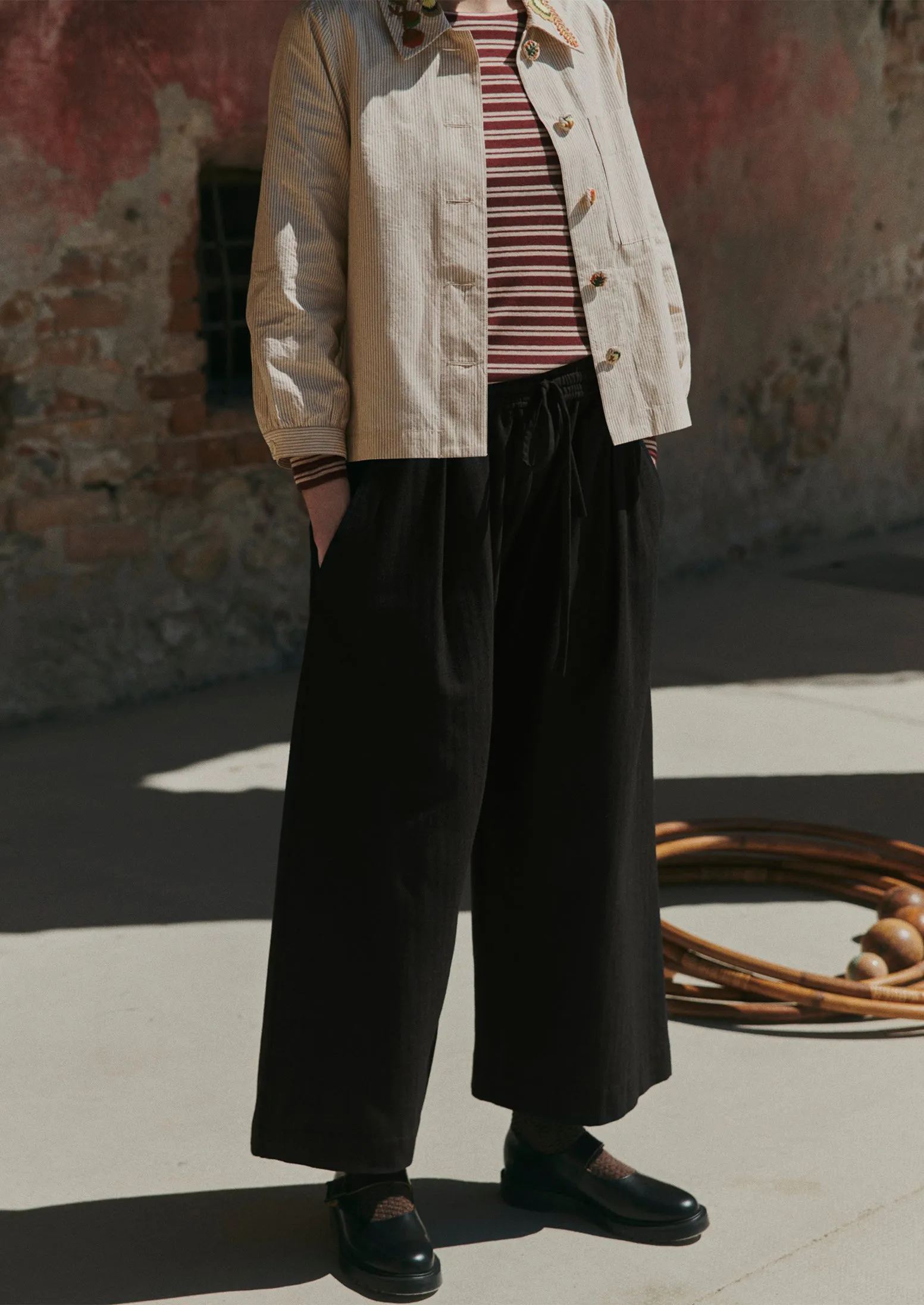 Cotton Wool Herringbone Pull On Trousers | Dark Navy sold by TOAST product image thumbnail 2