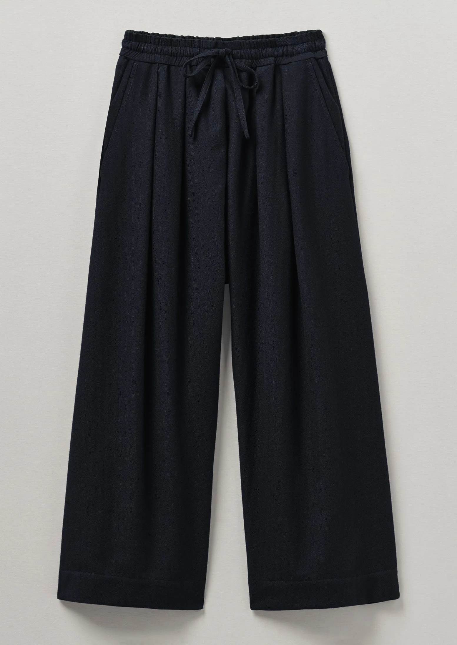 Cotton Wool Herringbone Pull On Trousers | Dark Navy sold by TOAST