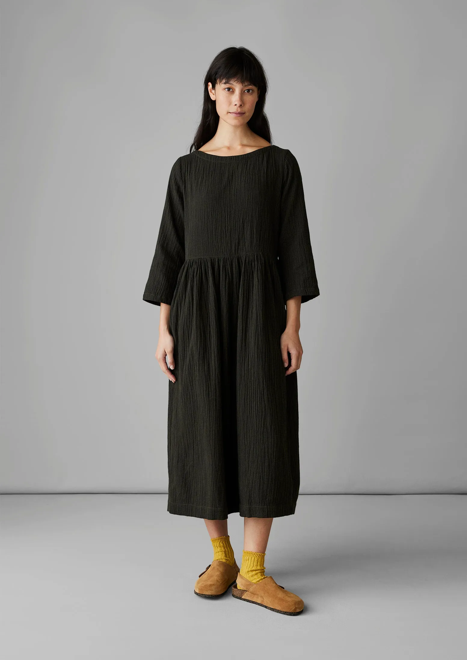 Freya Crinkle Organic Cotton Dress | Darkest Olive sold by TOAST product image thumbnail 2