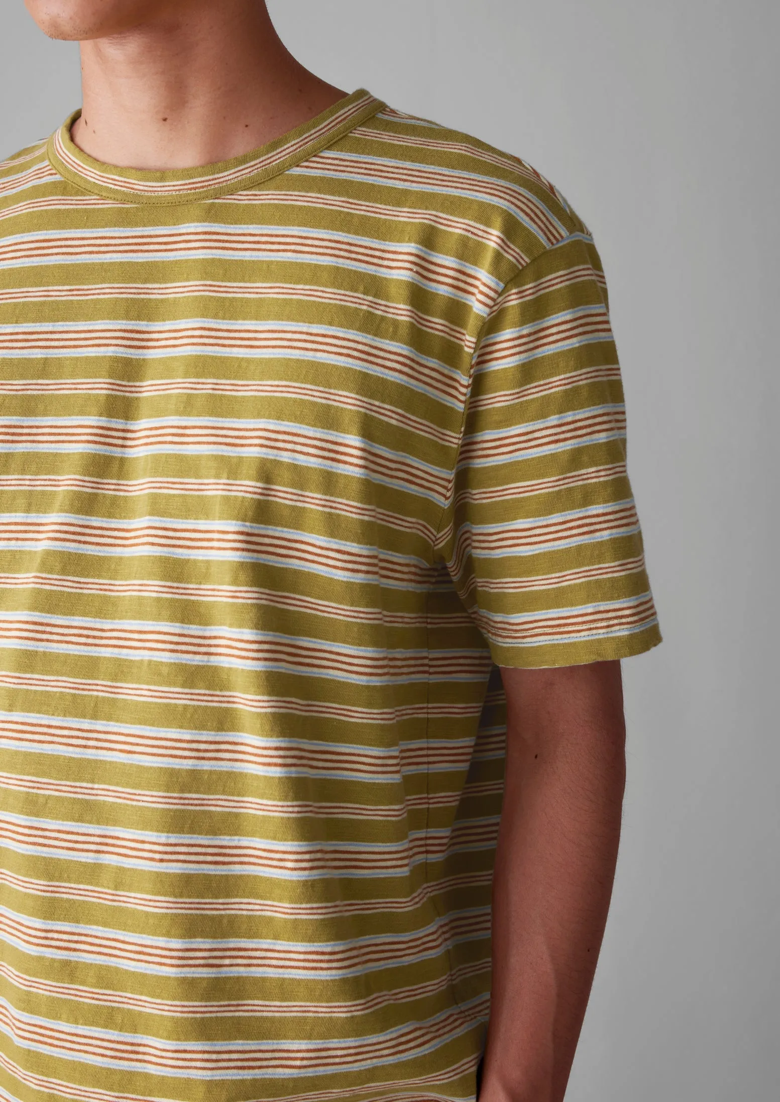 Theo Stripe Cotton Short Sleeve Tee | Olive/Ecru sold by TOAST product image thumbnail 4