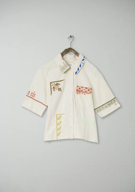 Renewed Embroidered Patchwork Cotton Shirt Size 10 (131) | Ecru sold by TOAST