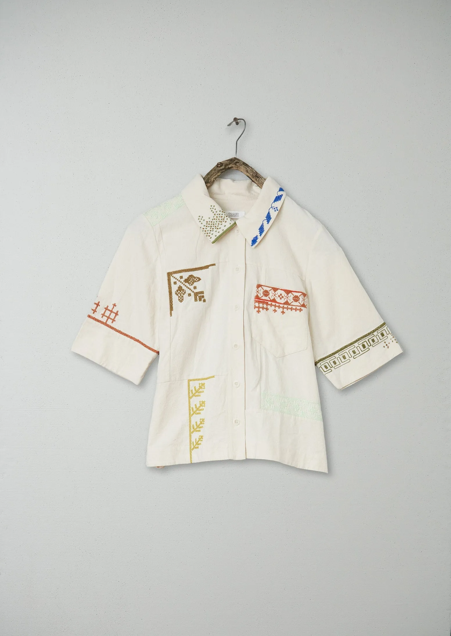 Renewed Embroidered Patchwork Cotton Shirt Size 10 (131) | Ecru sold by TOAST