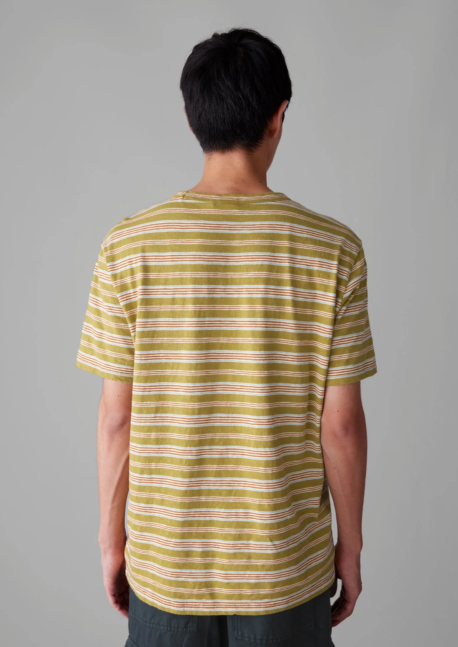 Theo Stripe Cotton Short Sleeve Tee | Olive/Ecru sold by TOAST product image thumbnail 5