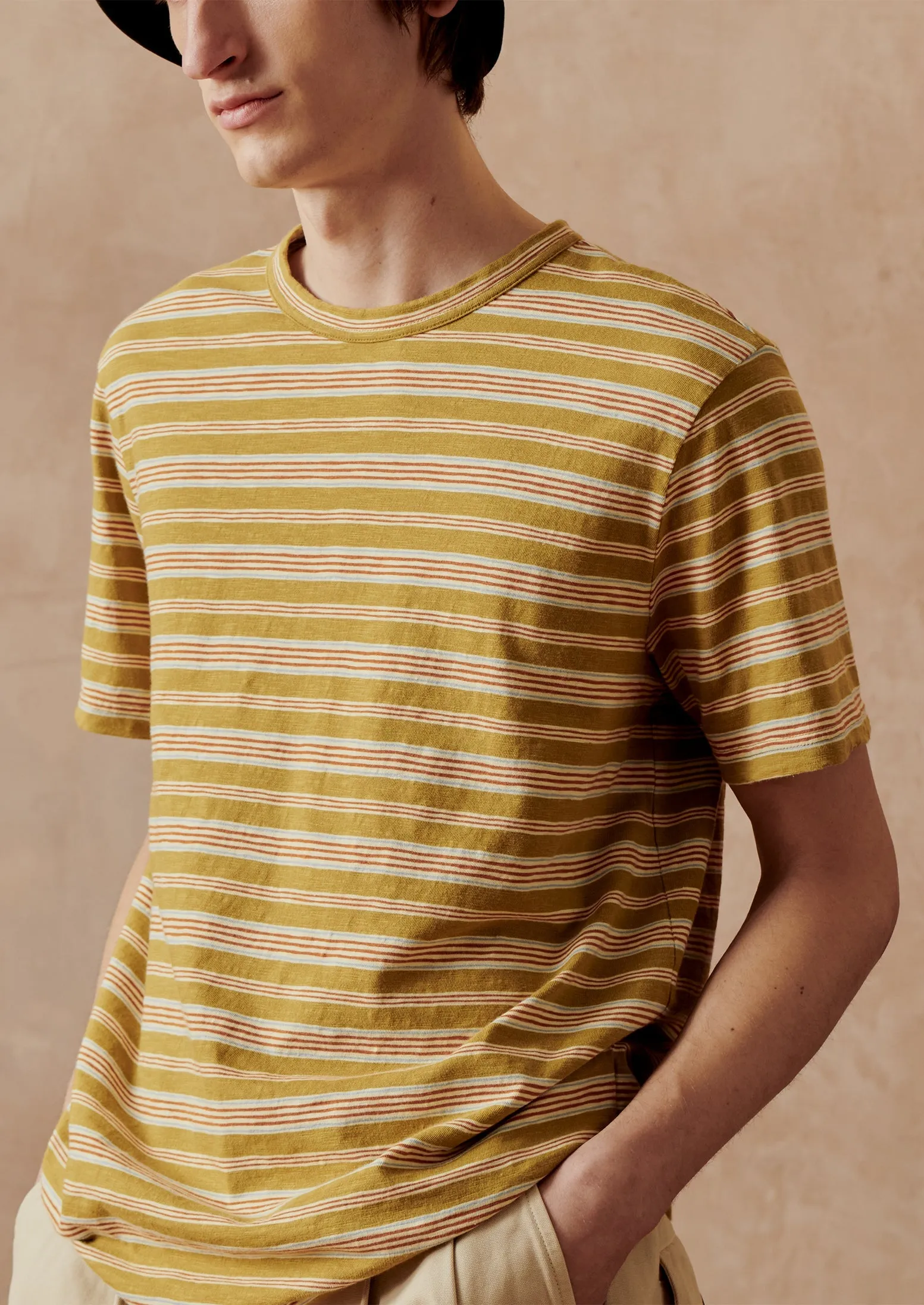 Theo Stripe Cotton Short Sleeve Tee | Olive/Ecru sold by TOAST product image thumbnail 2