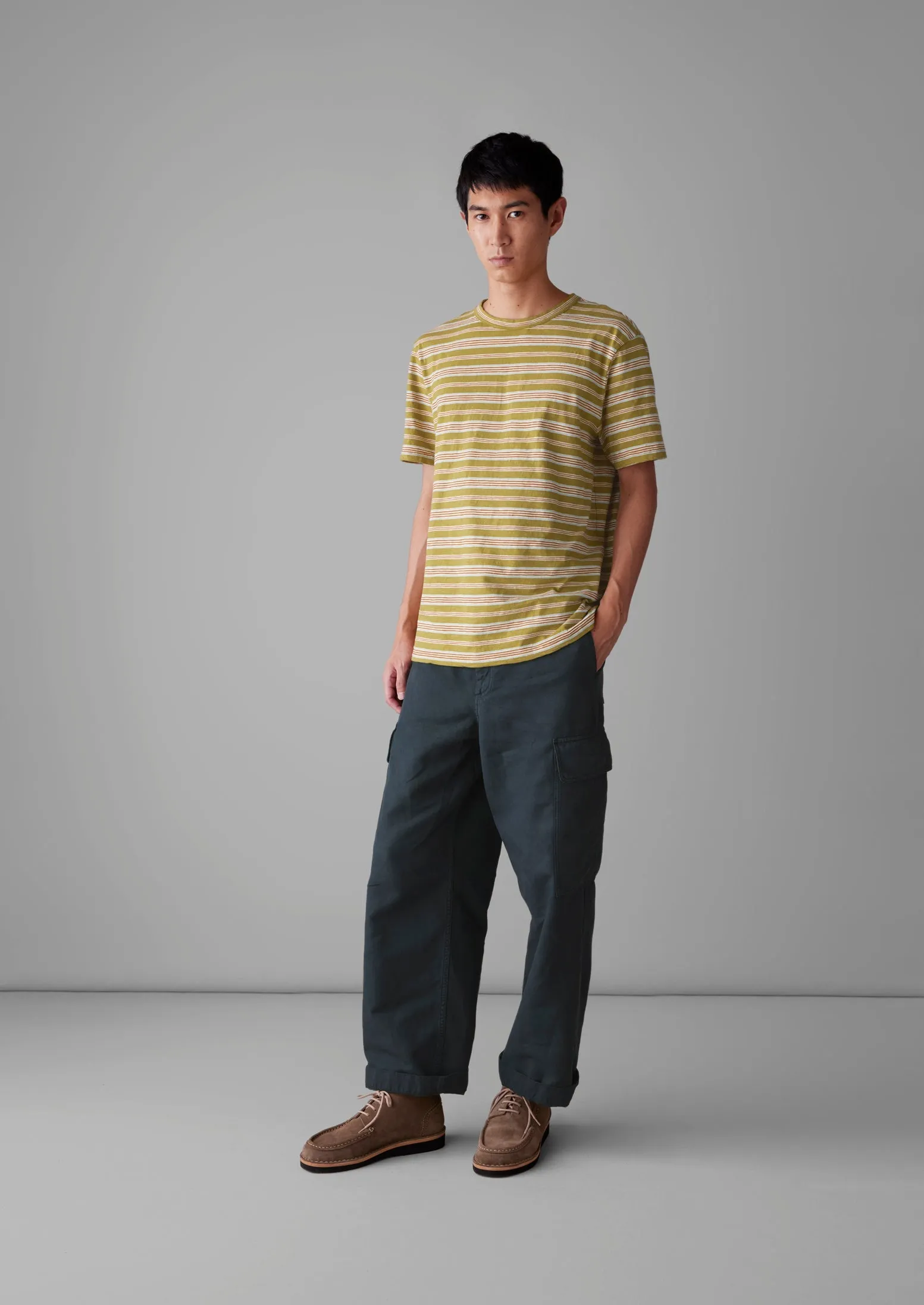 Theo Stripe Cotton Short Sleeve Tee | Olive/Ecru sold by TOAST product image thumbnail 3