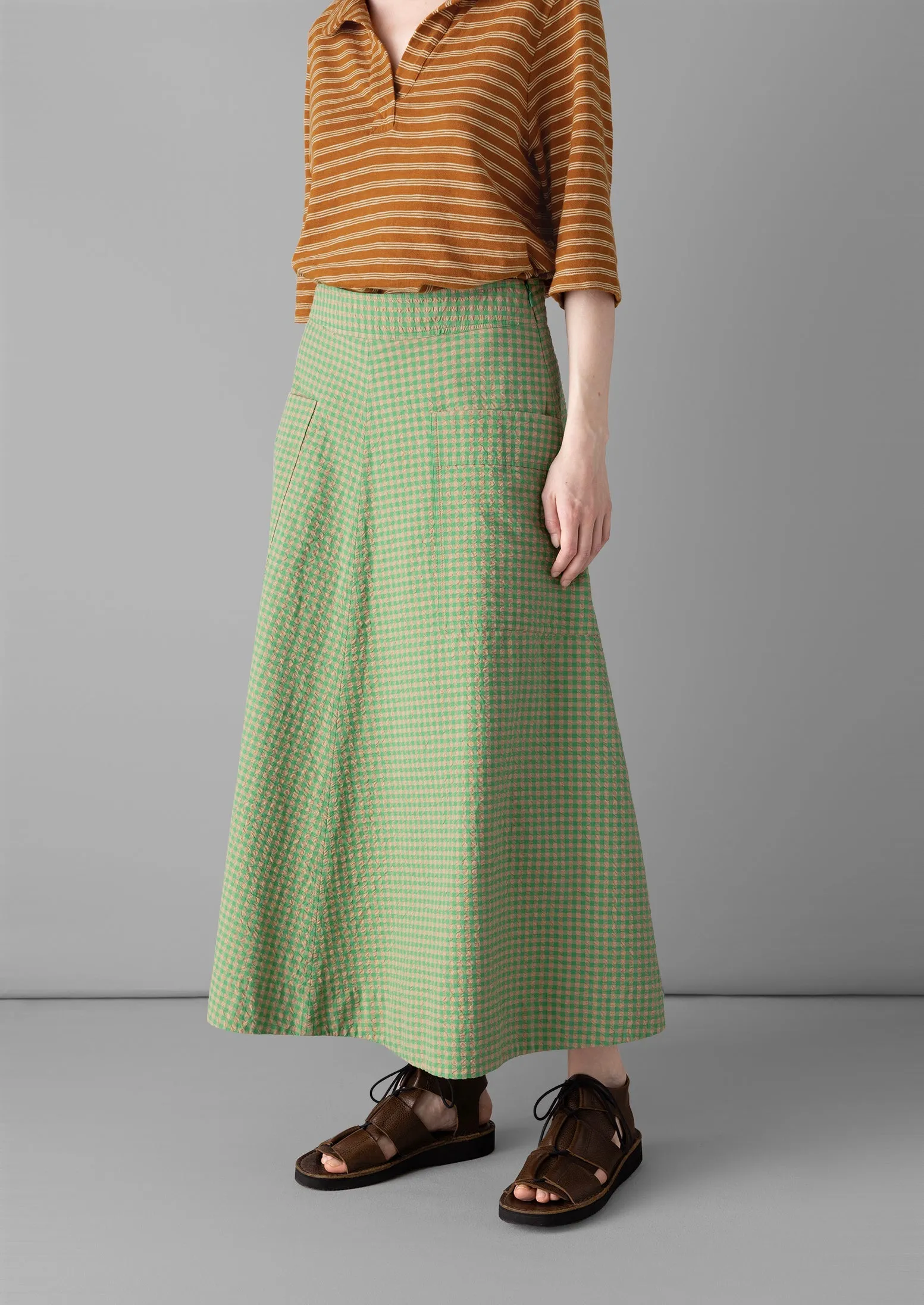 Flared Cotton Gingham Skirt | Tapioca sold by TOAST product image thumbnail 2