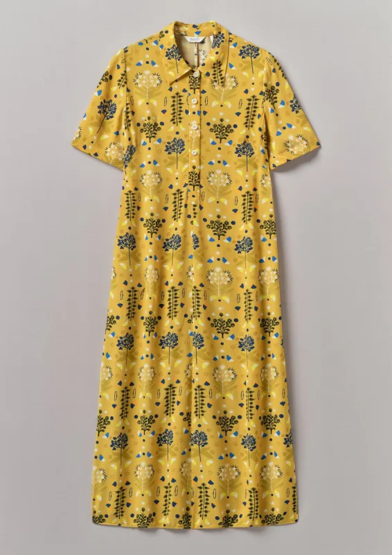 Collector Print Fluid Shirt Dress | Golden Ochre sold by TOAST