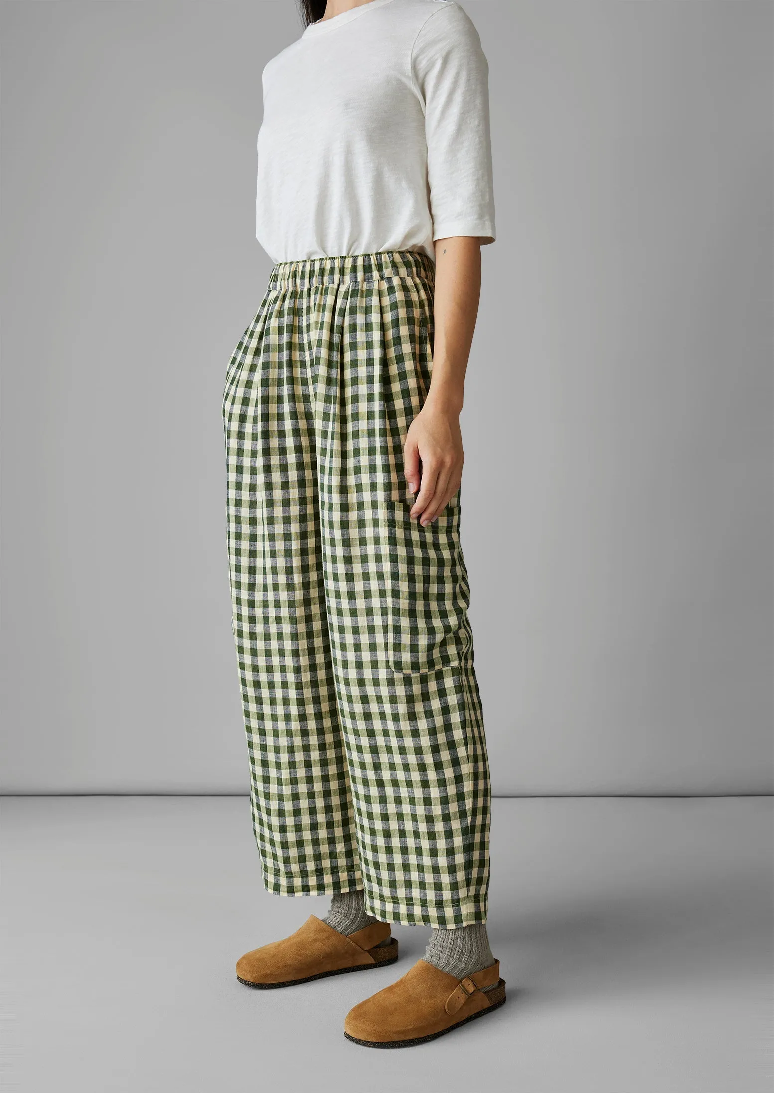 Gingham Linen Patch Pocket Trousers | Garden Green sold by TOAST product image thumbnail 3