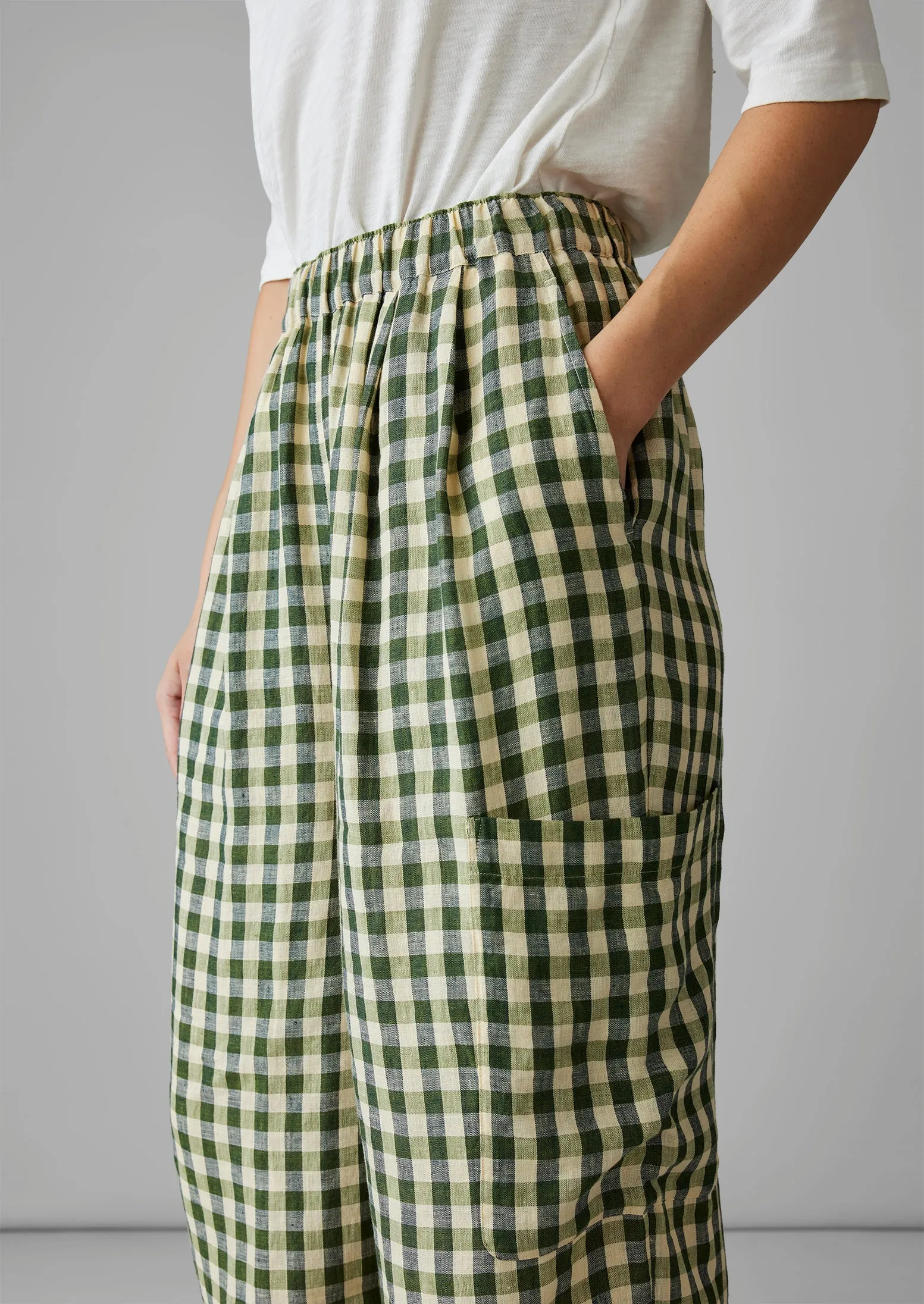 Gingham Linen Patch Pocket Trousers | Garden Green sold by TOAST product image thumbnail 4