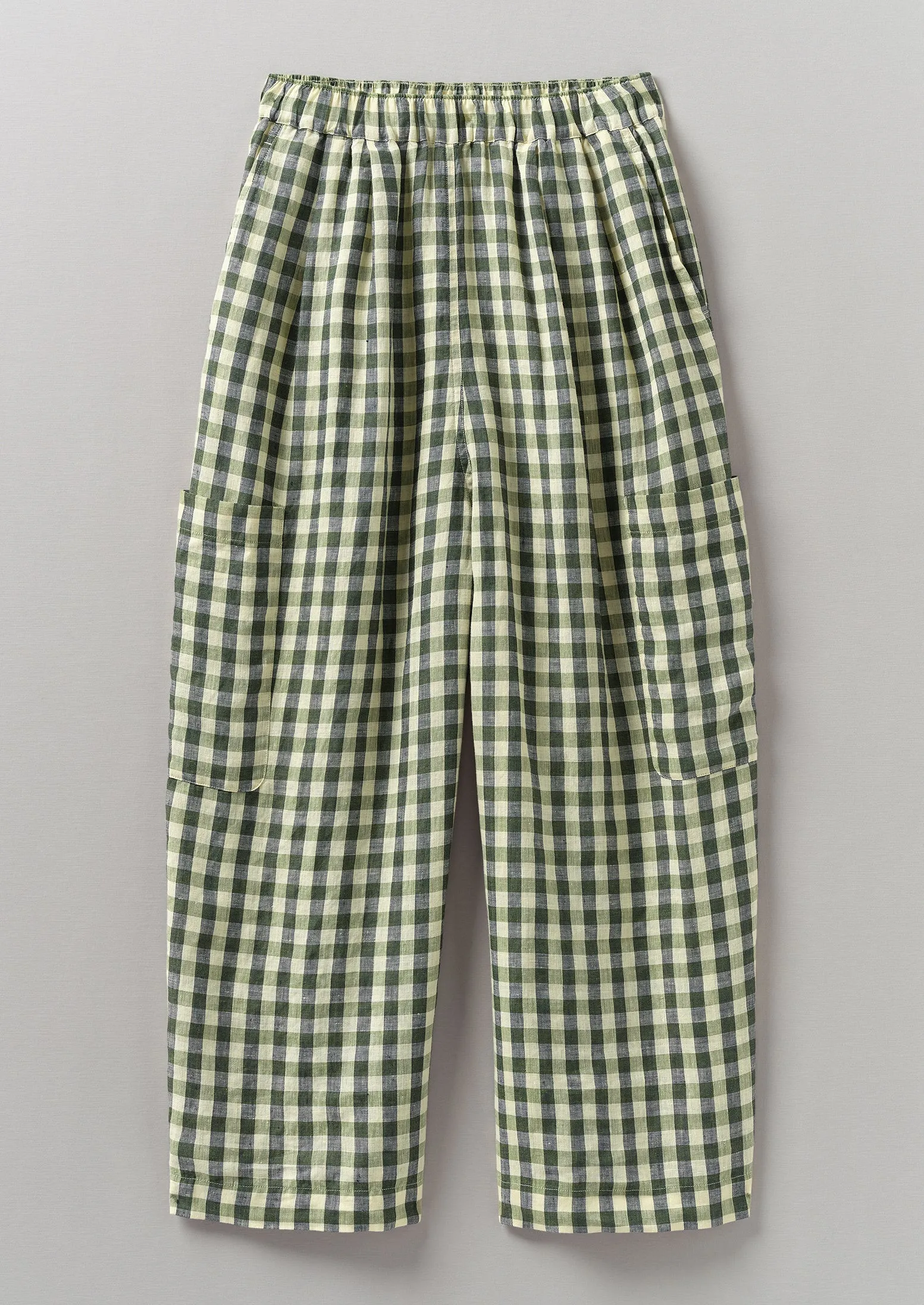 Gingham Linen Patch Pocket Trousers | Garden Green sold by TOAST