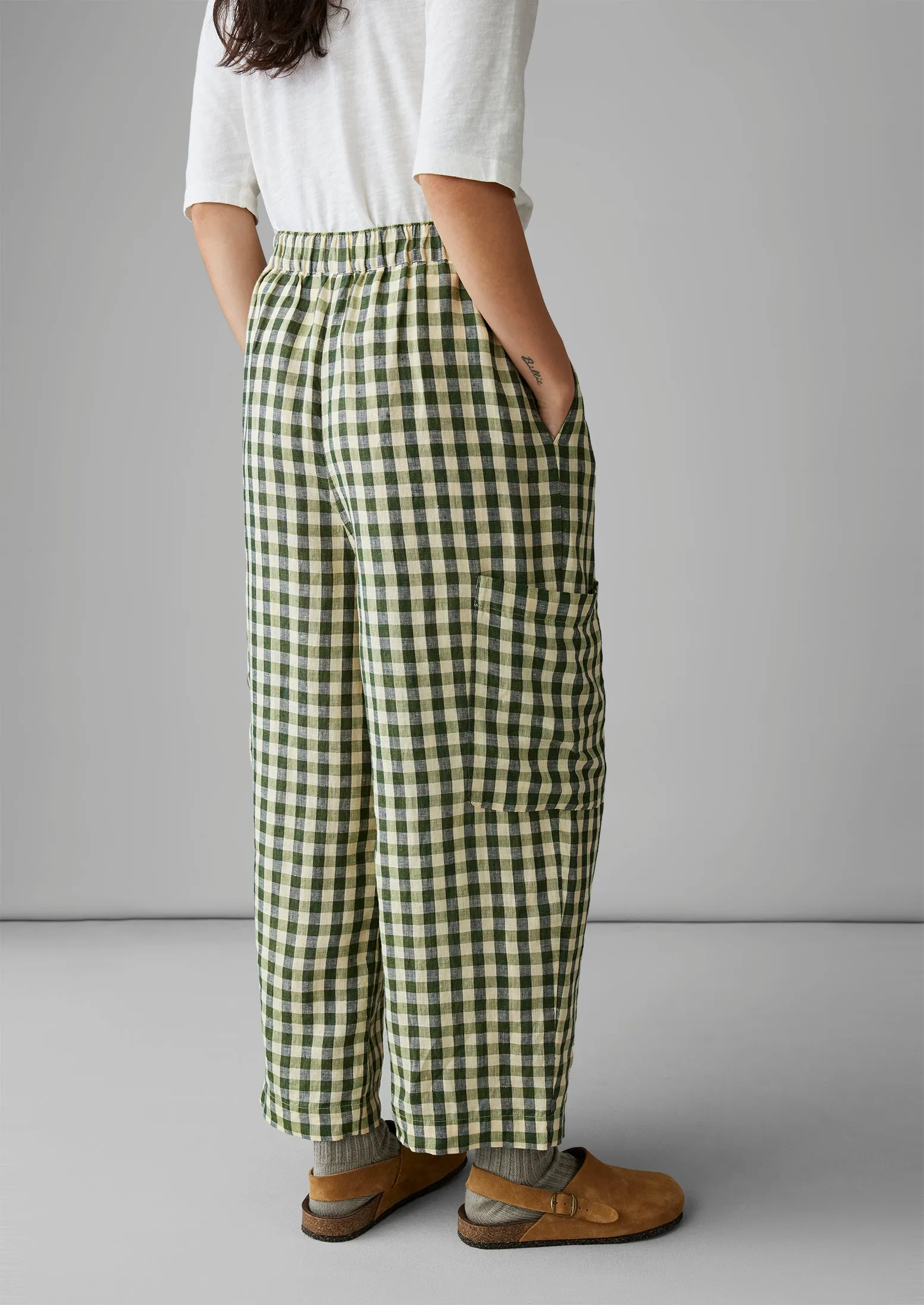 Gingham Linen Patch Pocket Trousers | Garden Green sold by TOAST product image thumbnail 5