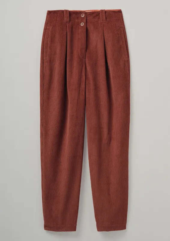 Organic Cord Pleat Front Tapered Trousers | Firewood sold by TOAST