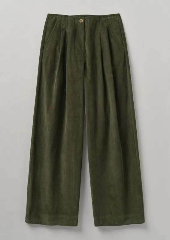 Pleated Organic Soft Cord Trousers | Stone | Parallel