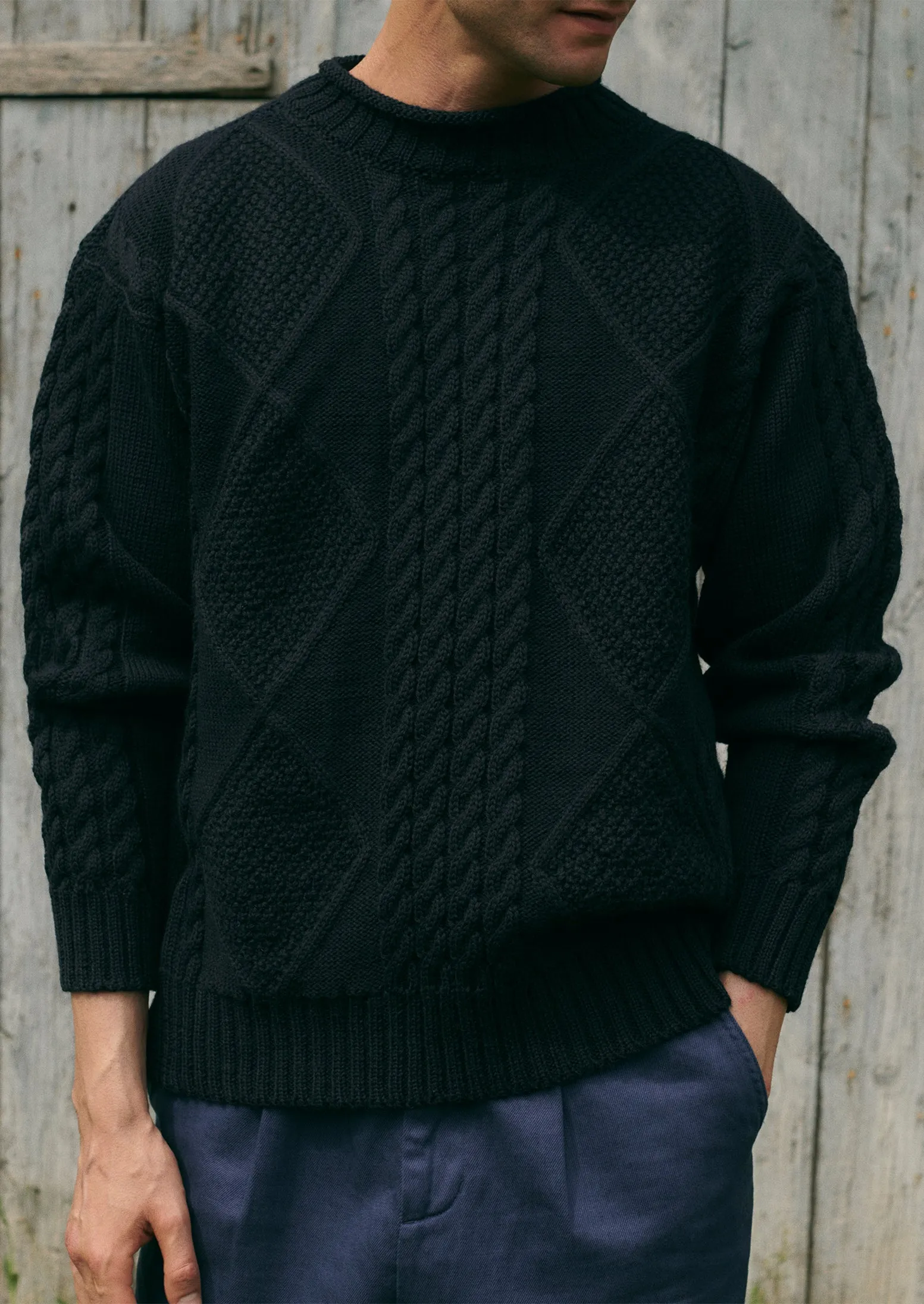 British Wool Cable Knit Sweater | Navy sold by TOAST product image thumbnail 2