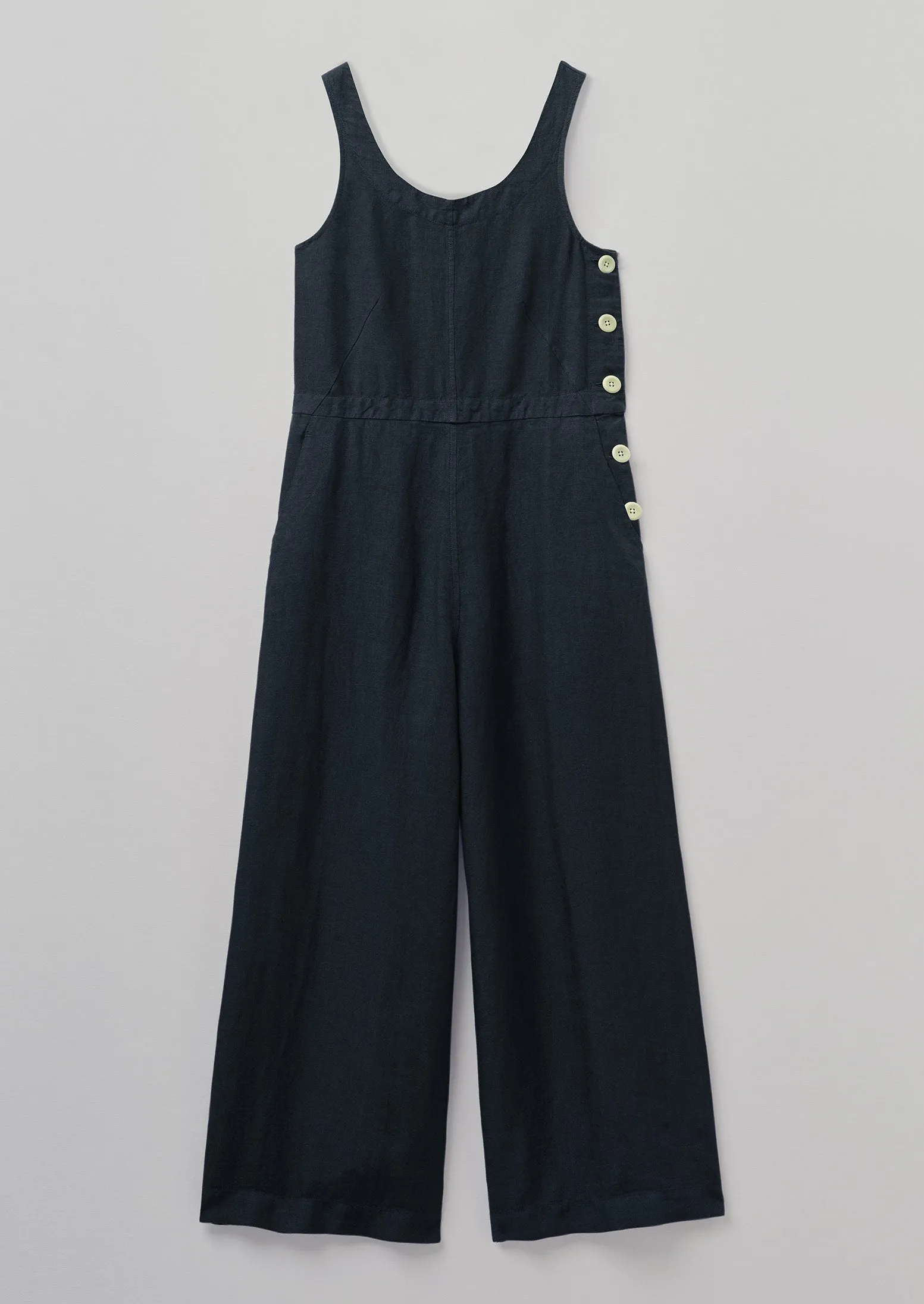 Garment Dyed Linen Side Button Jumpsuit | Midnight | Parallel