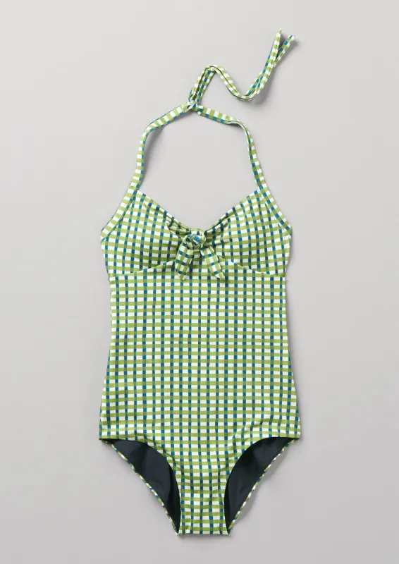 Recycled Painted Check Swimsuit | Bright Olive sold by TOAST