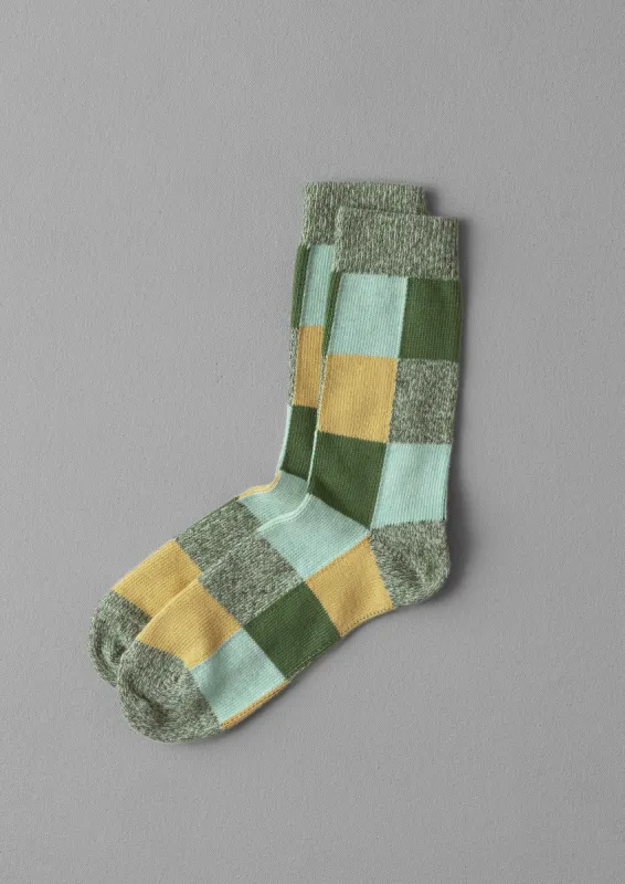 Rove Cotton Patchwork Socks | Green Multi sold by TOAST