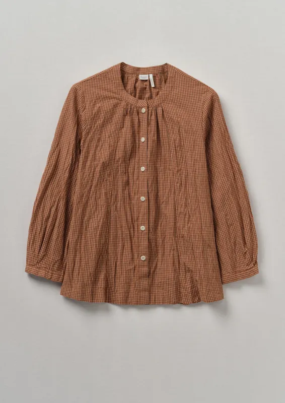 Crinkle Check Cotton Swingy Shirt | Copper/Ecru sold by TOAST