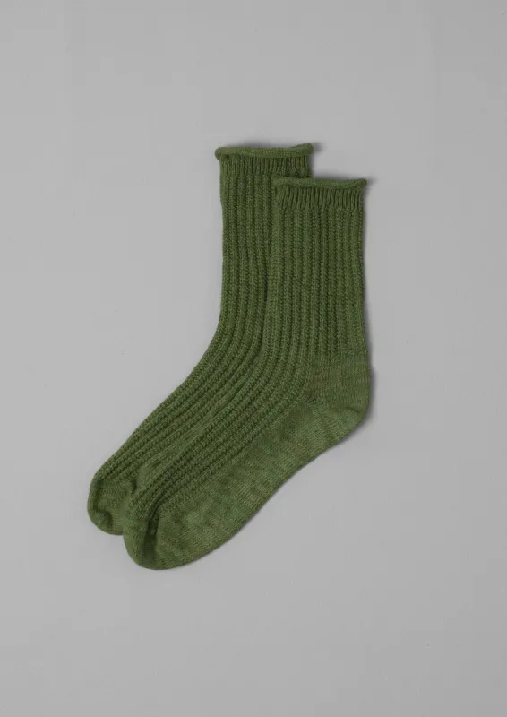 Ribbed Cotton Marl Socks | Olive Green sold by TOAST