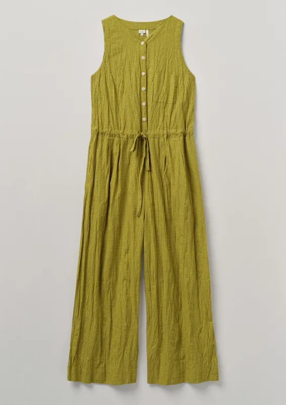Check Crinkle Cotton Jumpsuit | Slate/Pomelo sold by TOAST