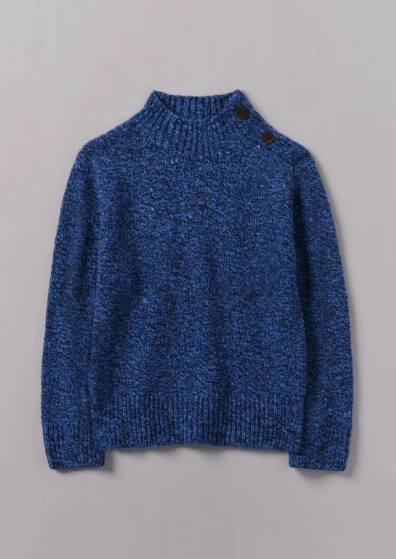 Button Shoulder Marled Donegal Wool Sweater | Blue Marl sold by TOAST