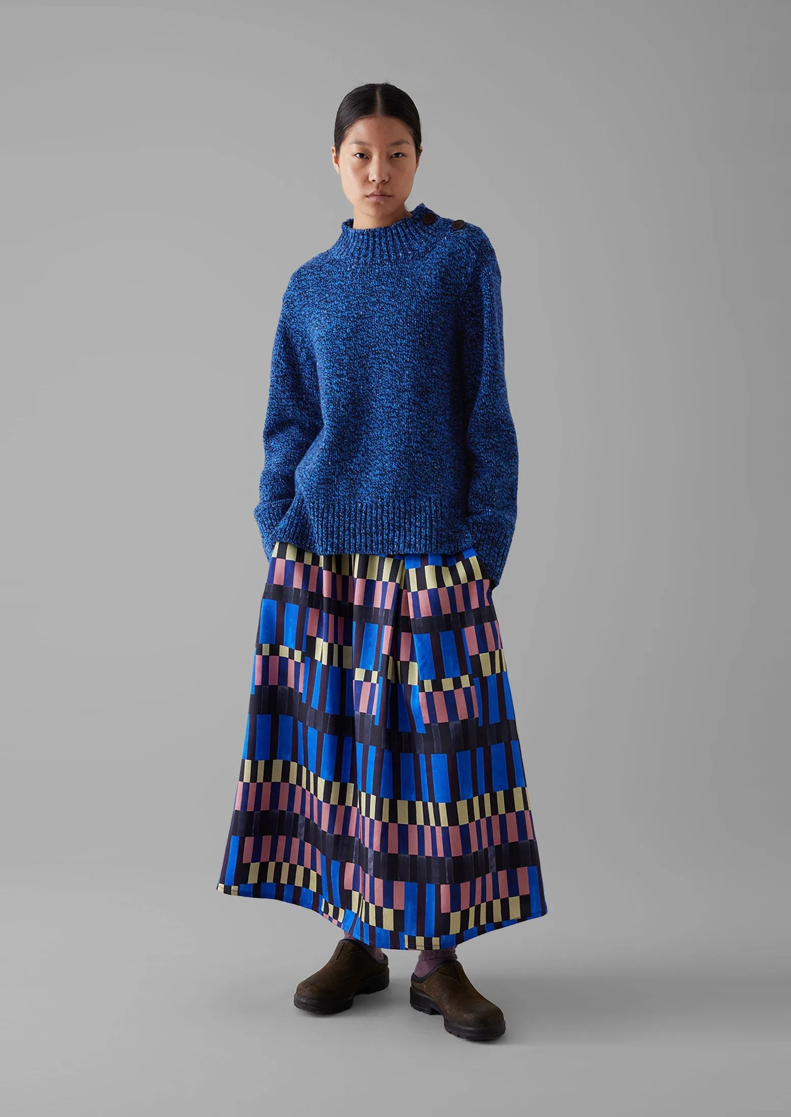 Button Shoulder Marled Donegal Wool Sweater | Blue Marl sold by TOAST product image thumbnail 2